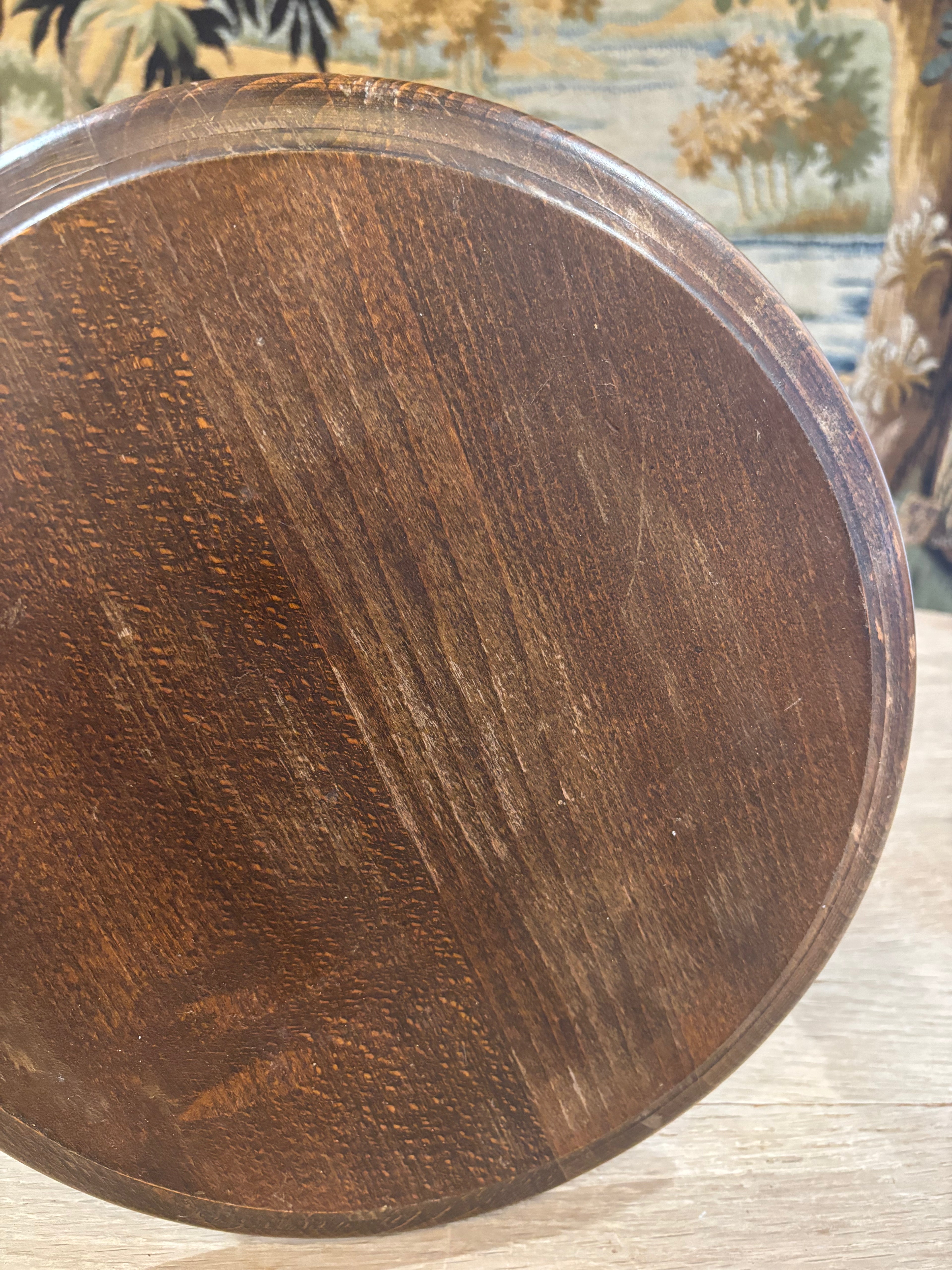 Vintage French Turned Wood Stool