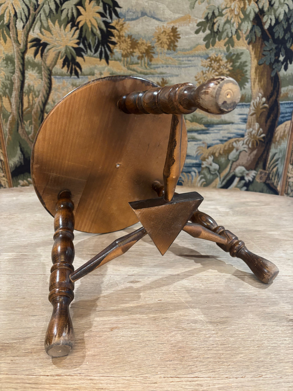 Vintage French Turned Wood Stool