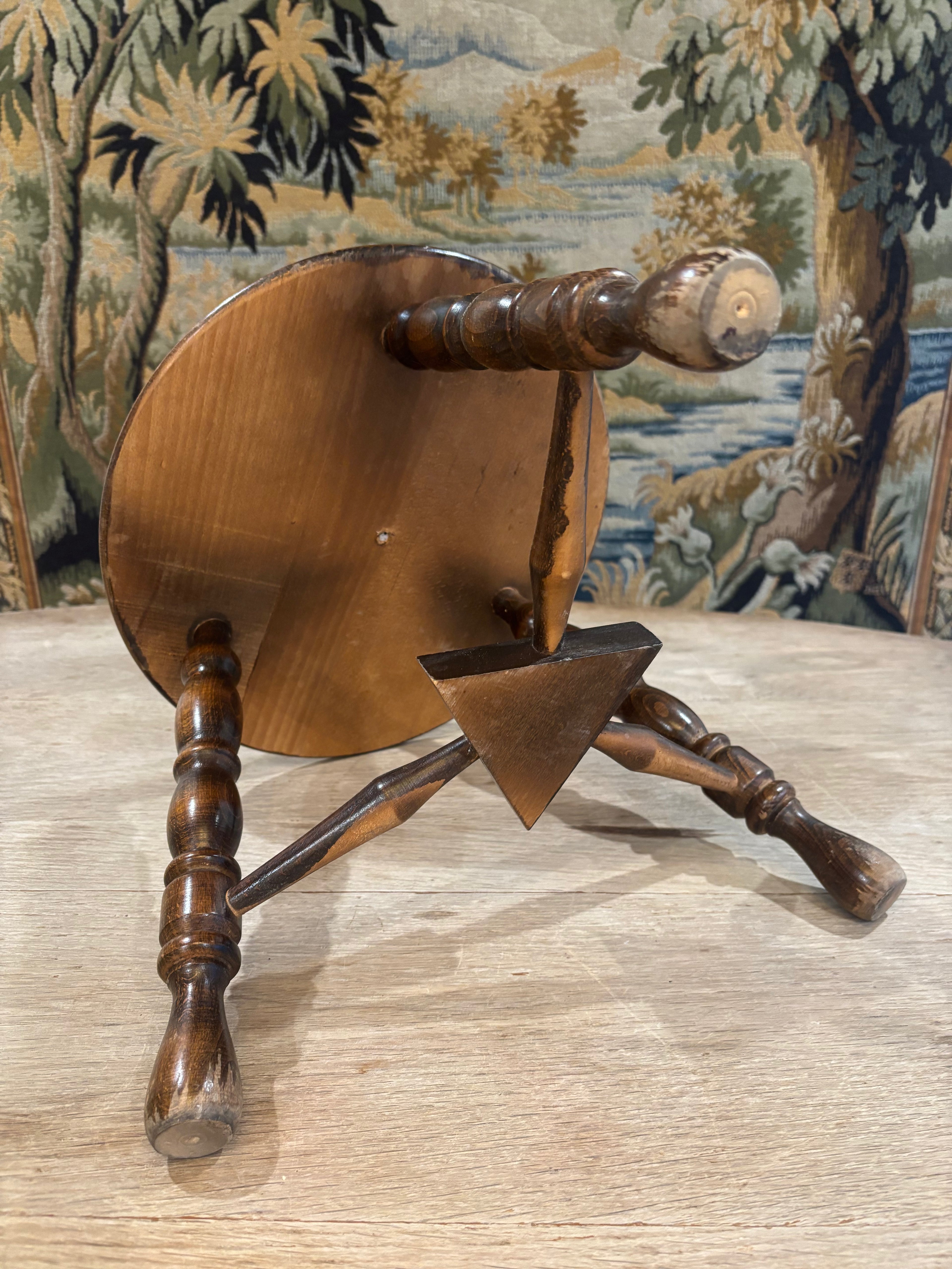 Vintage French Turned Wood Stool