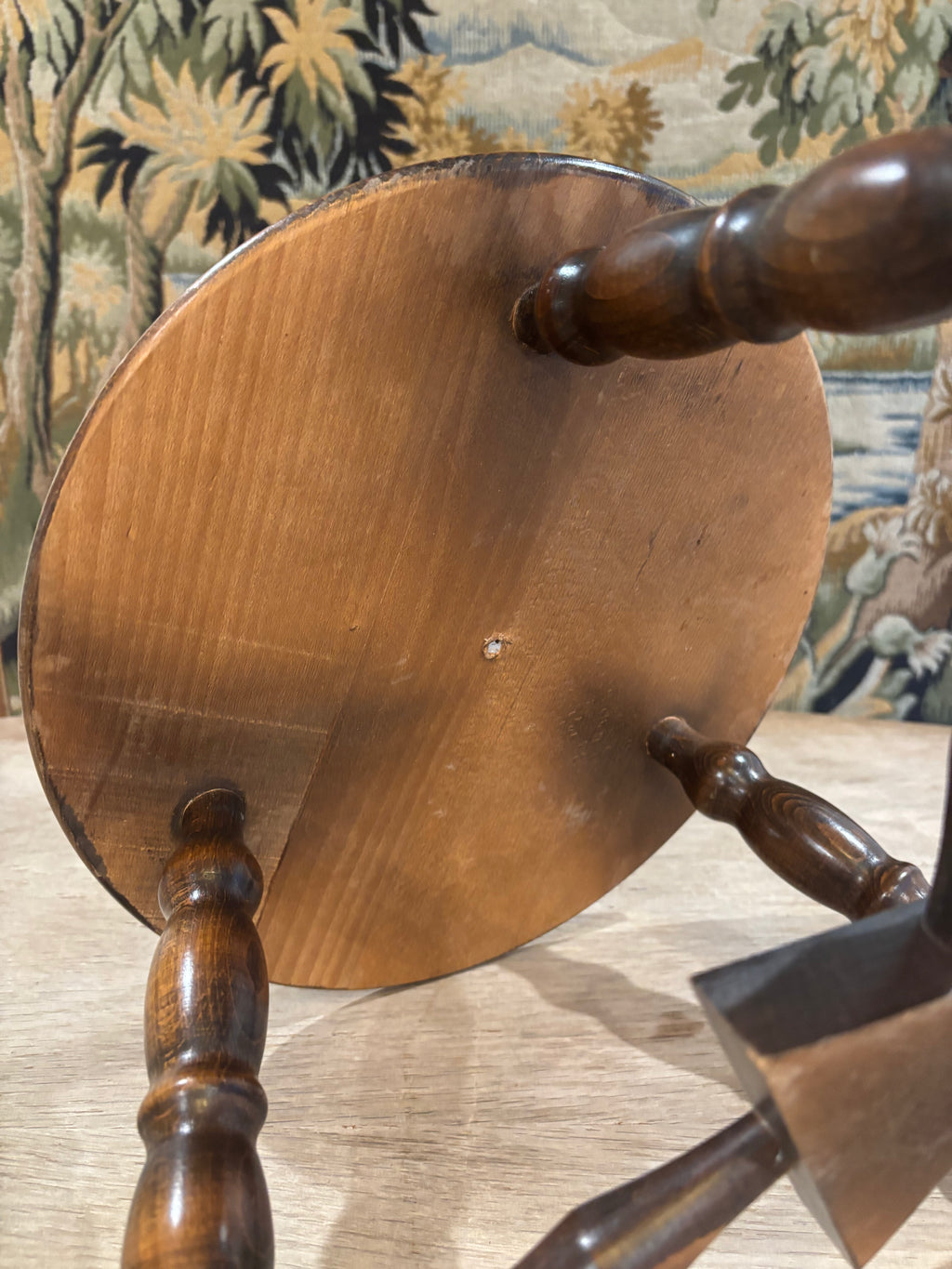 Vintage French Turned Wood Stool