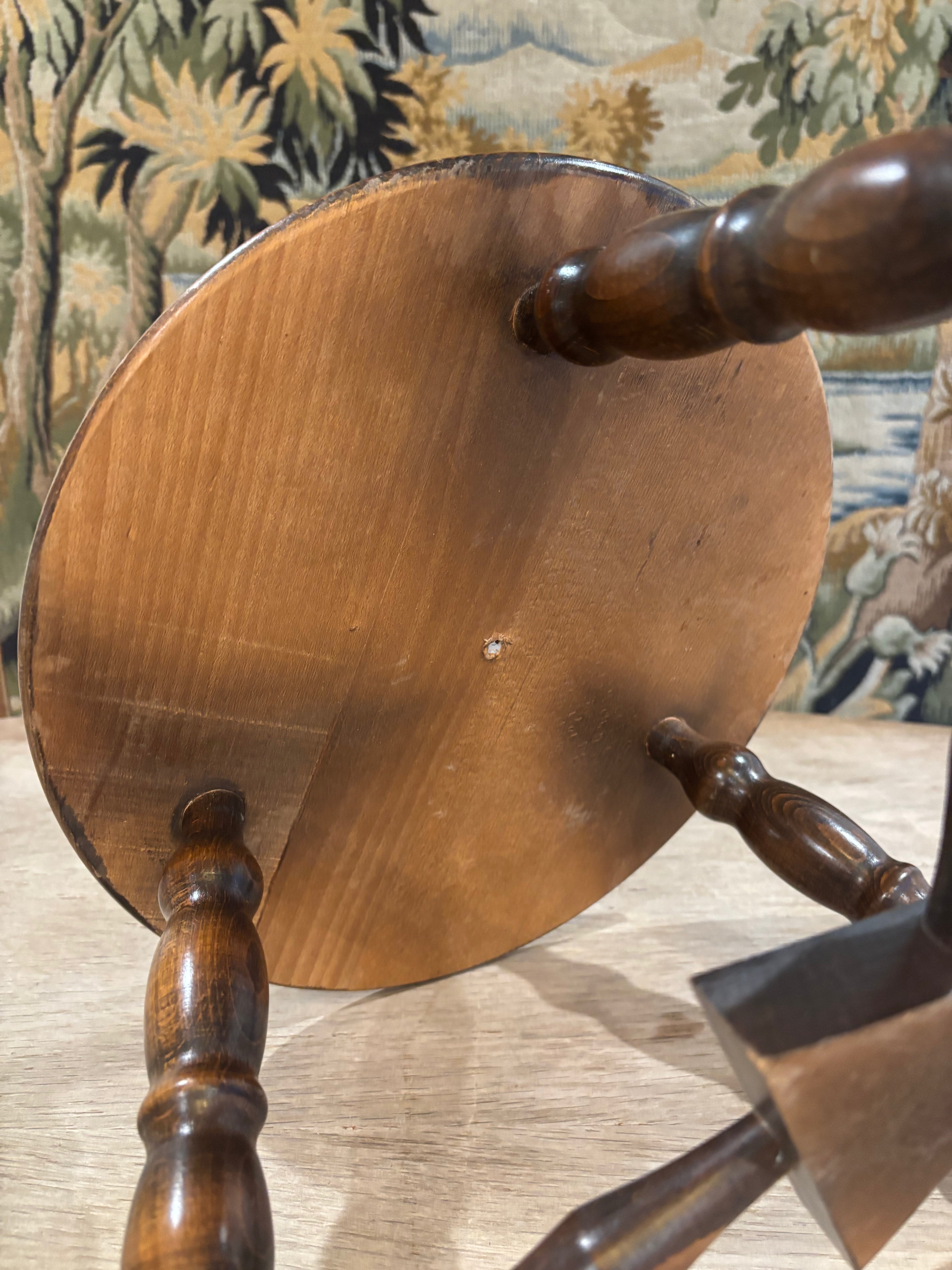 Vintage French Turned Wood Stool