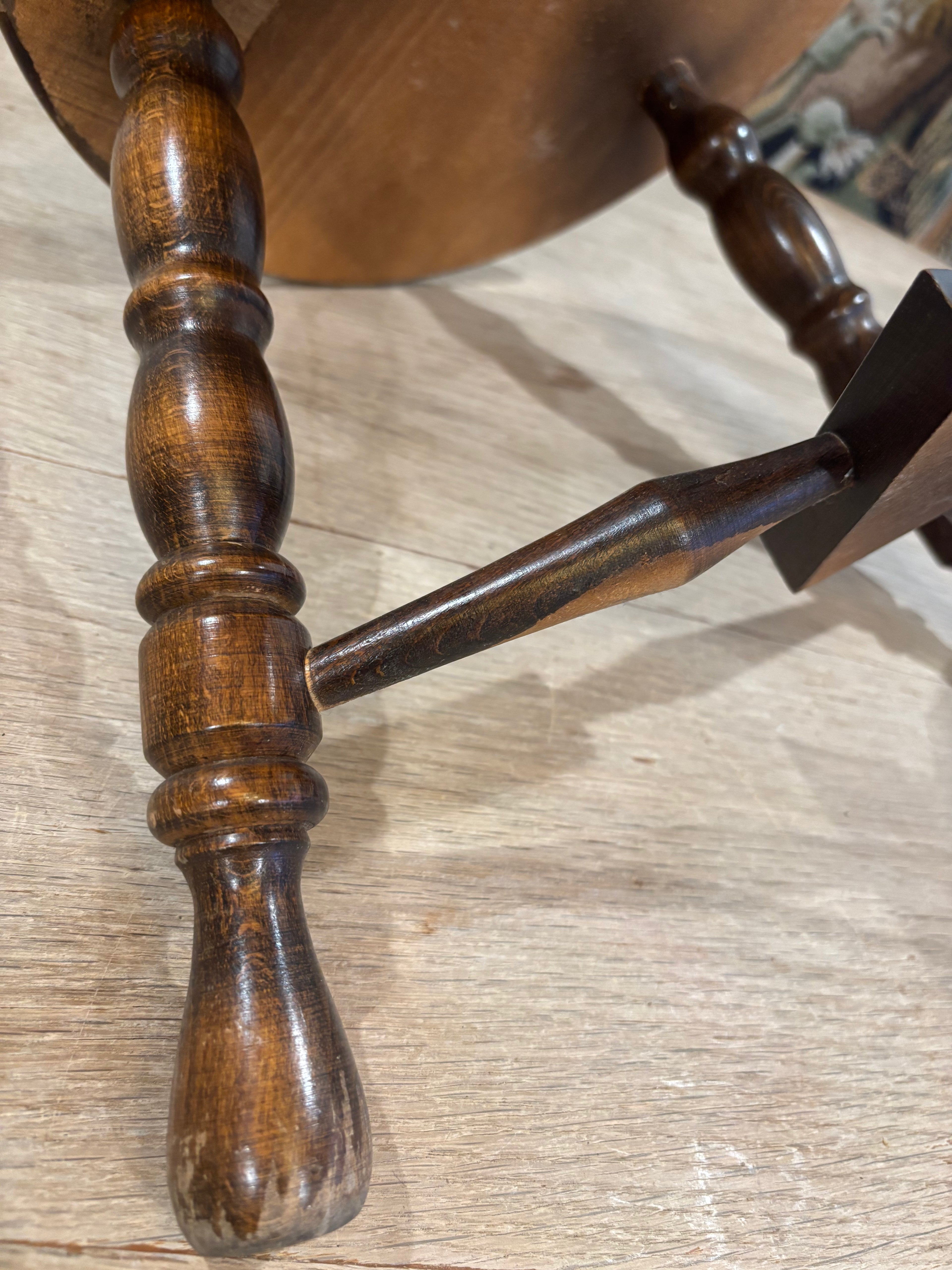 Vintage French Turned Wood Stool