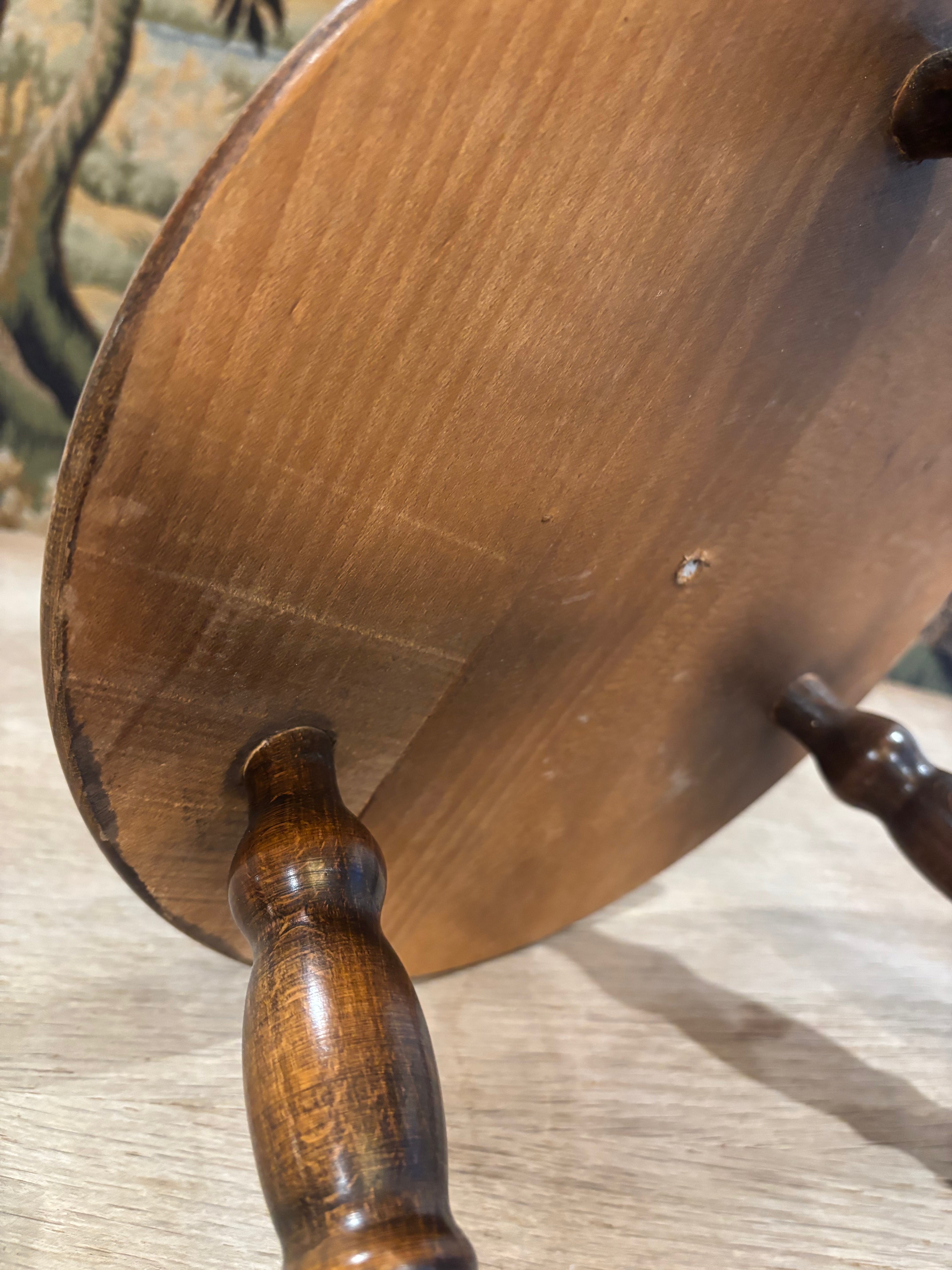 Vintage French Turned Wood Stool