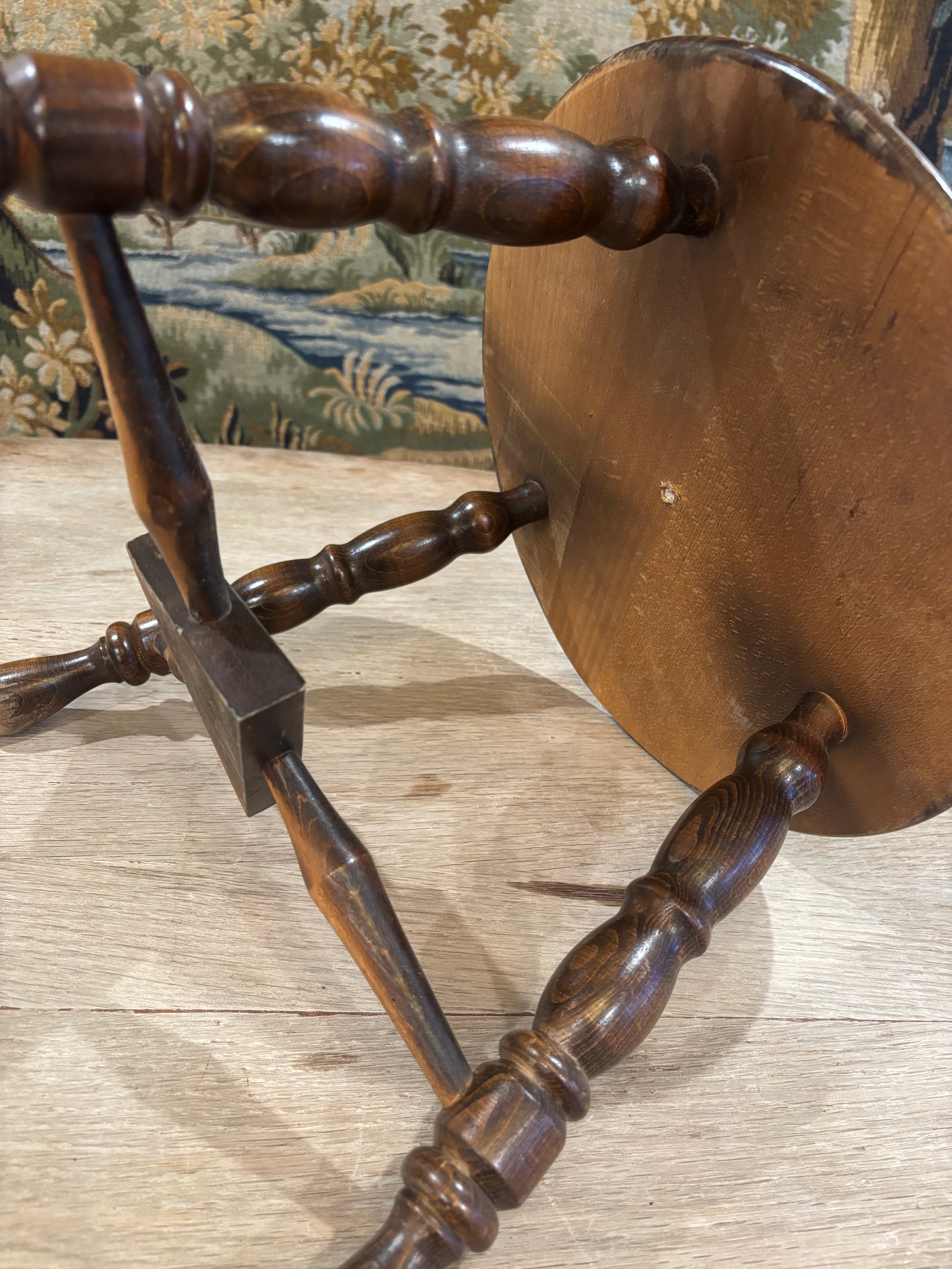 Vintage French Turned Wood Stool
