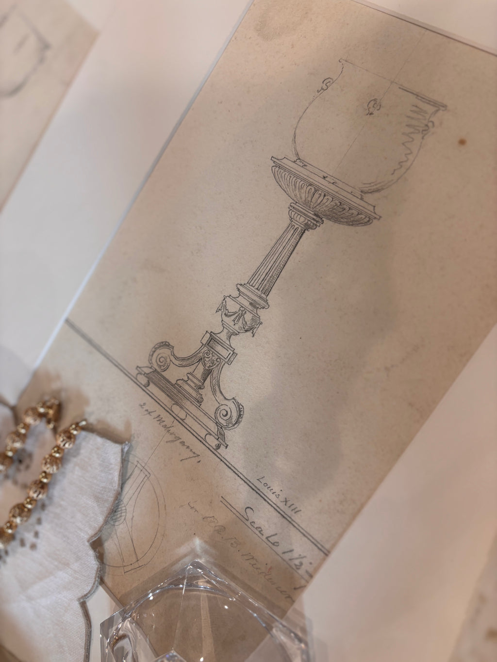 Antique French Louis XIV Atelier Design Drawing