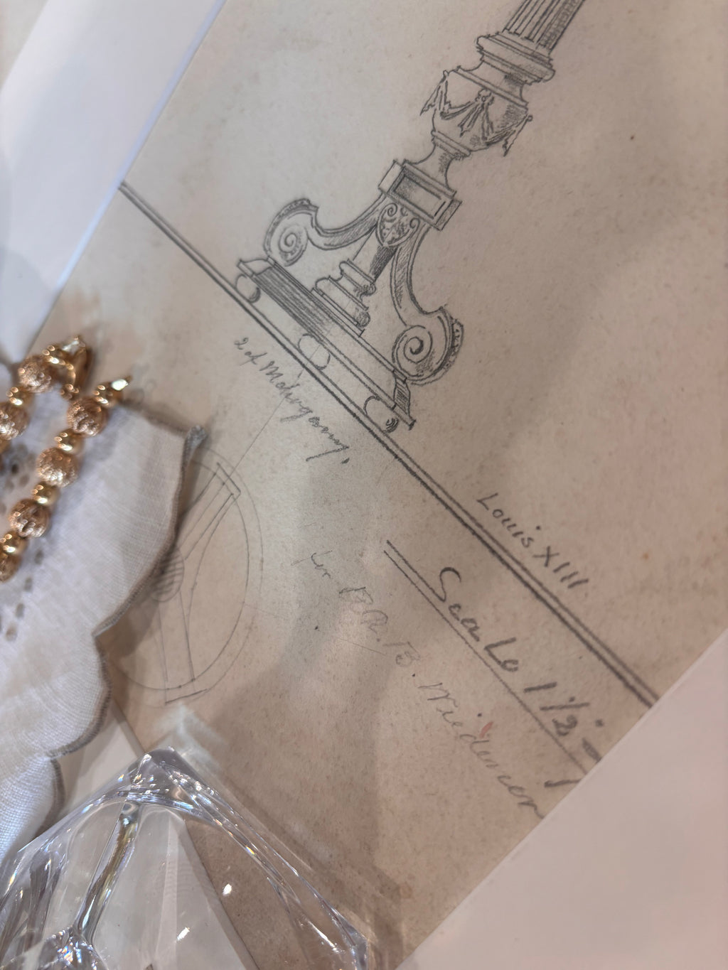 Antique French Louis XIV Atelier Design Drawing