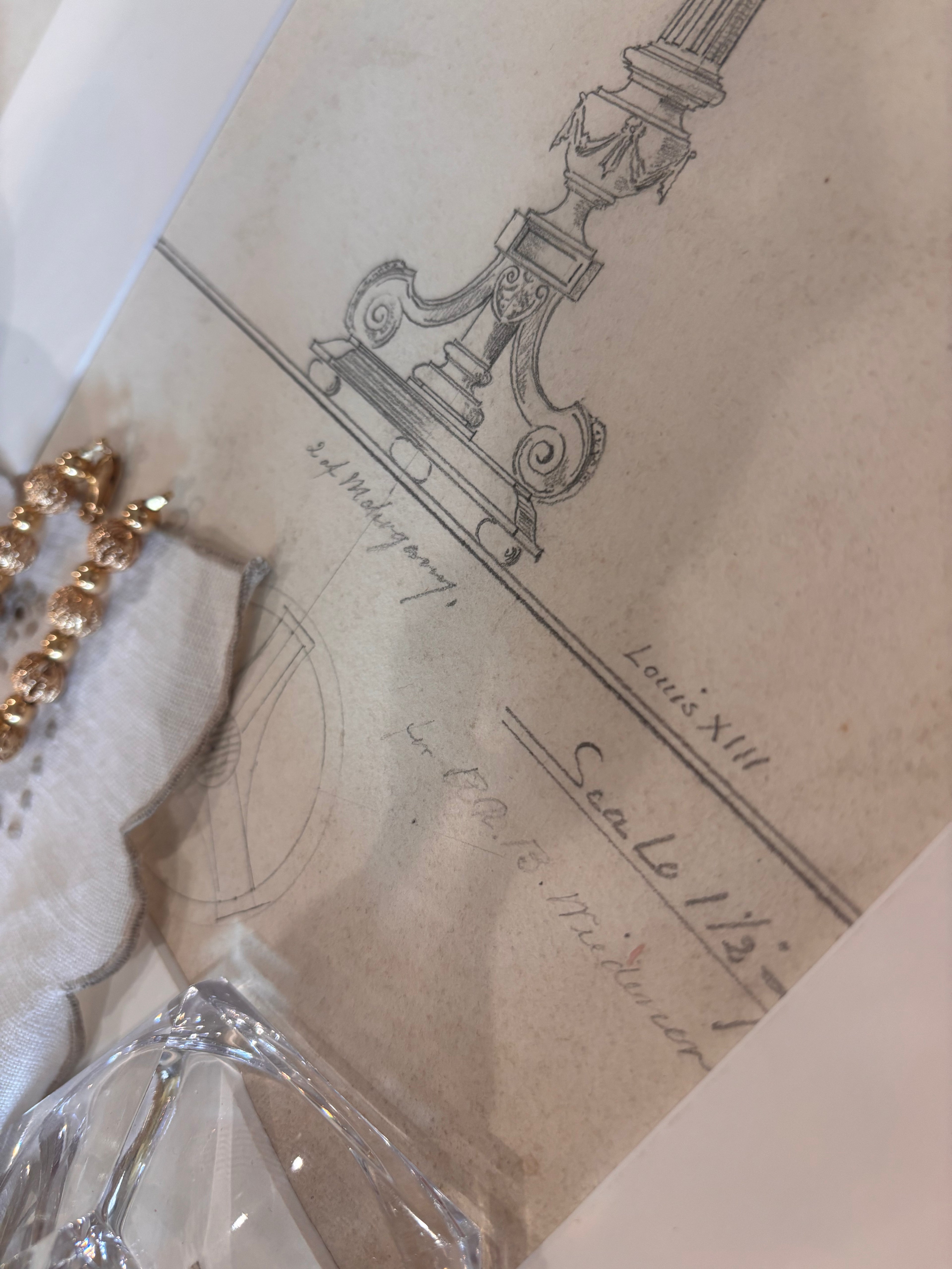 Antique French Louis XIV Atelier Design Drawing