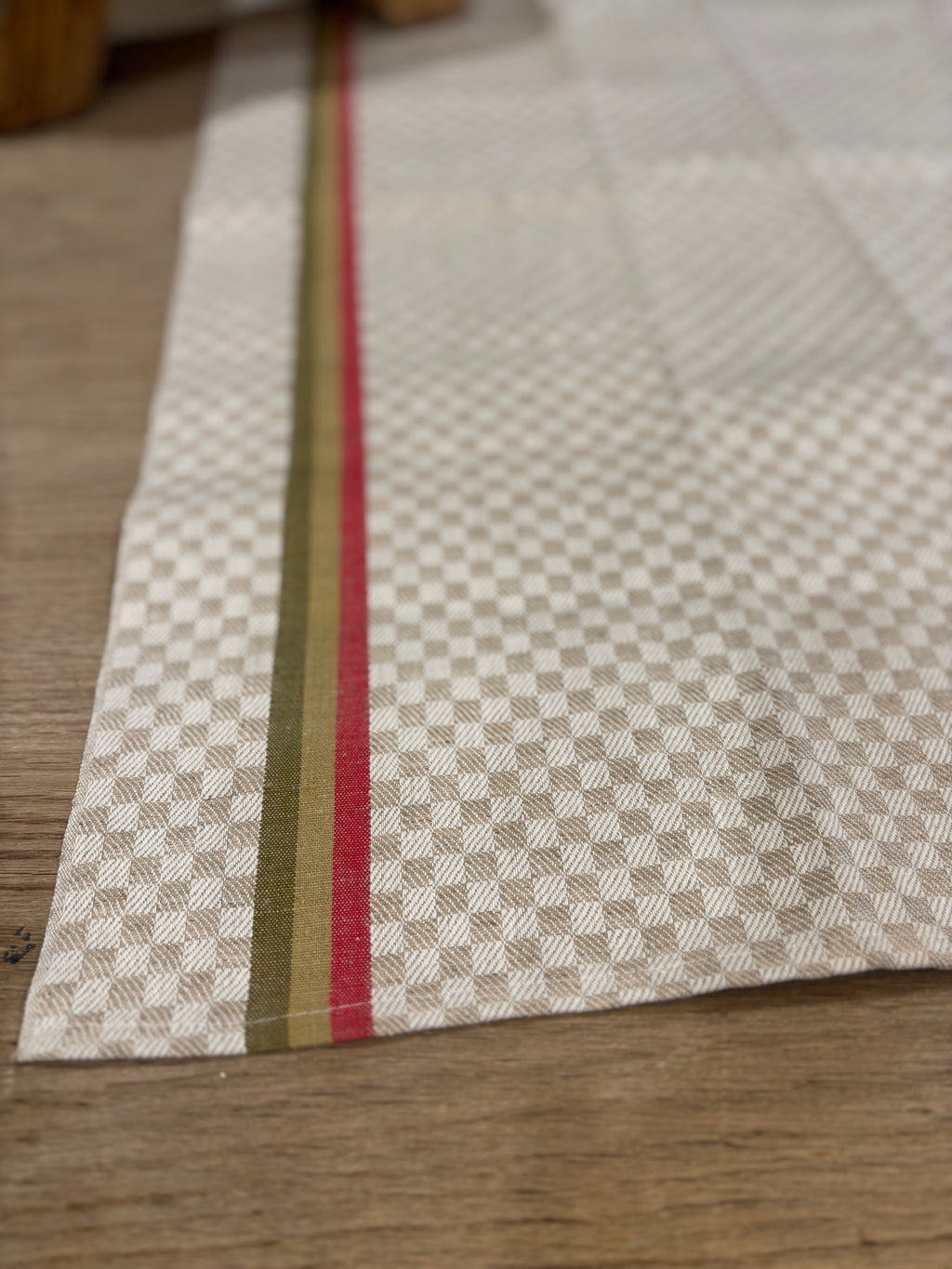 French Jacquard Torchon — Red & Olive Stripe