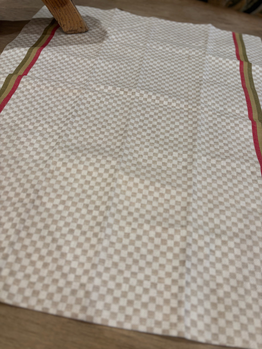 French Jacquard Torchon — Red & Olive Stripe