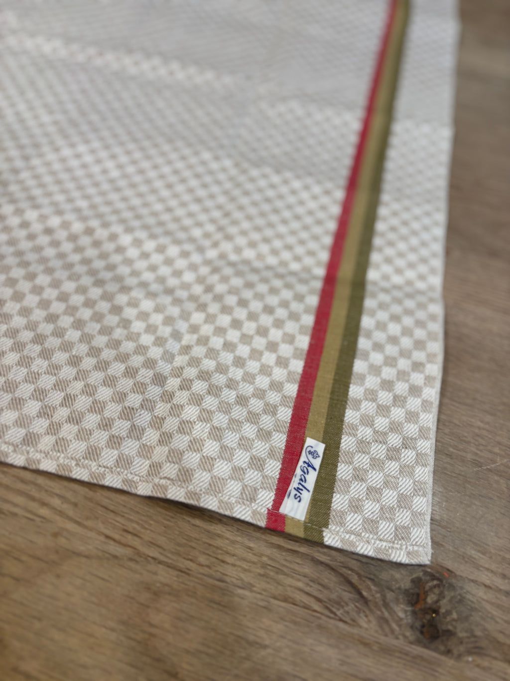 French Jacquard Torchon — Red & Olive Stripe