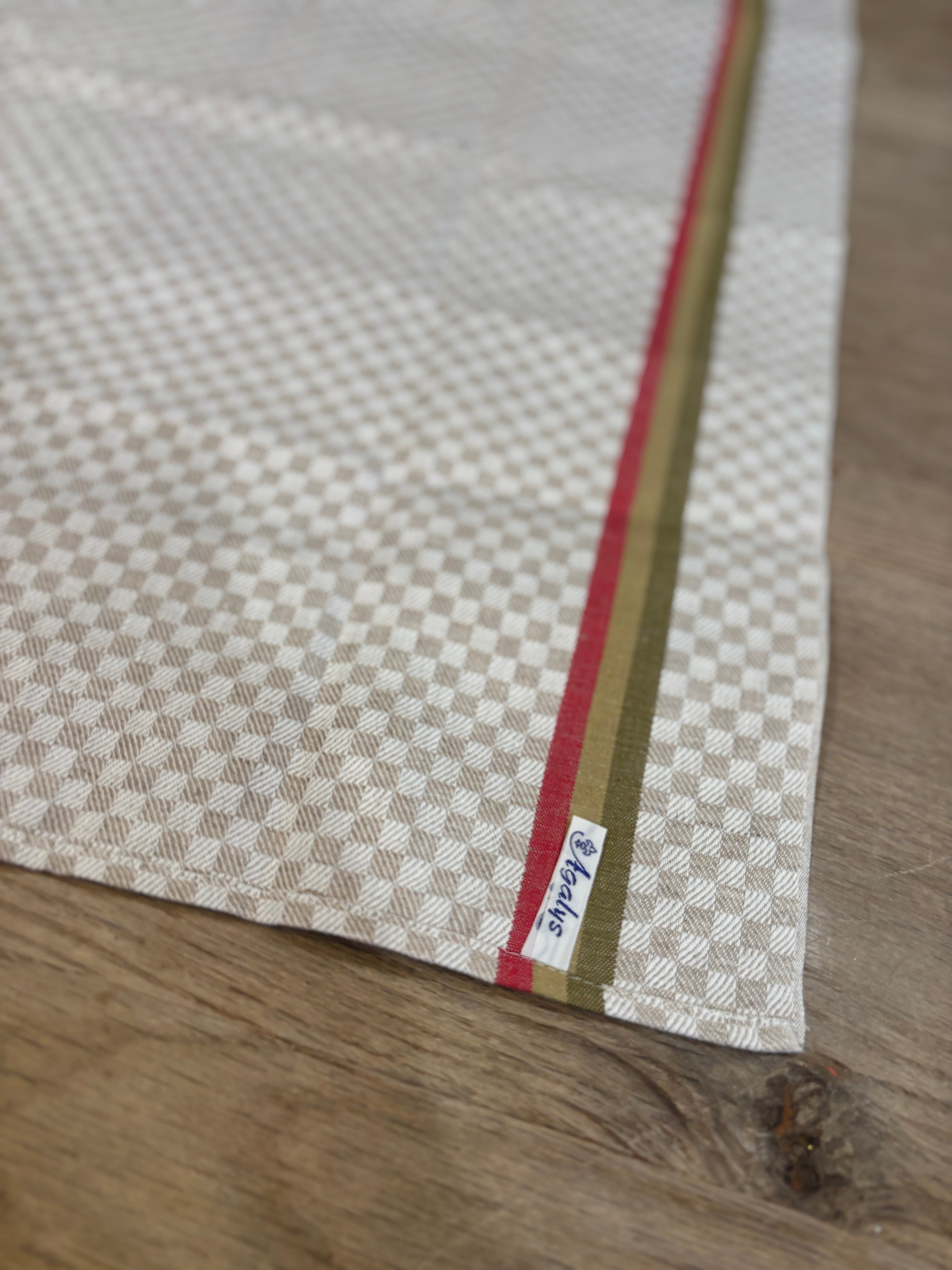 French Jacquard Torchon — Red & Olive Stripe