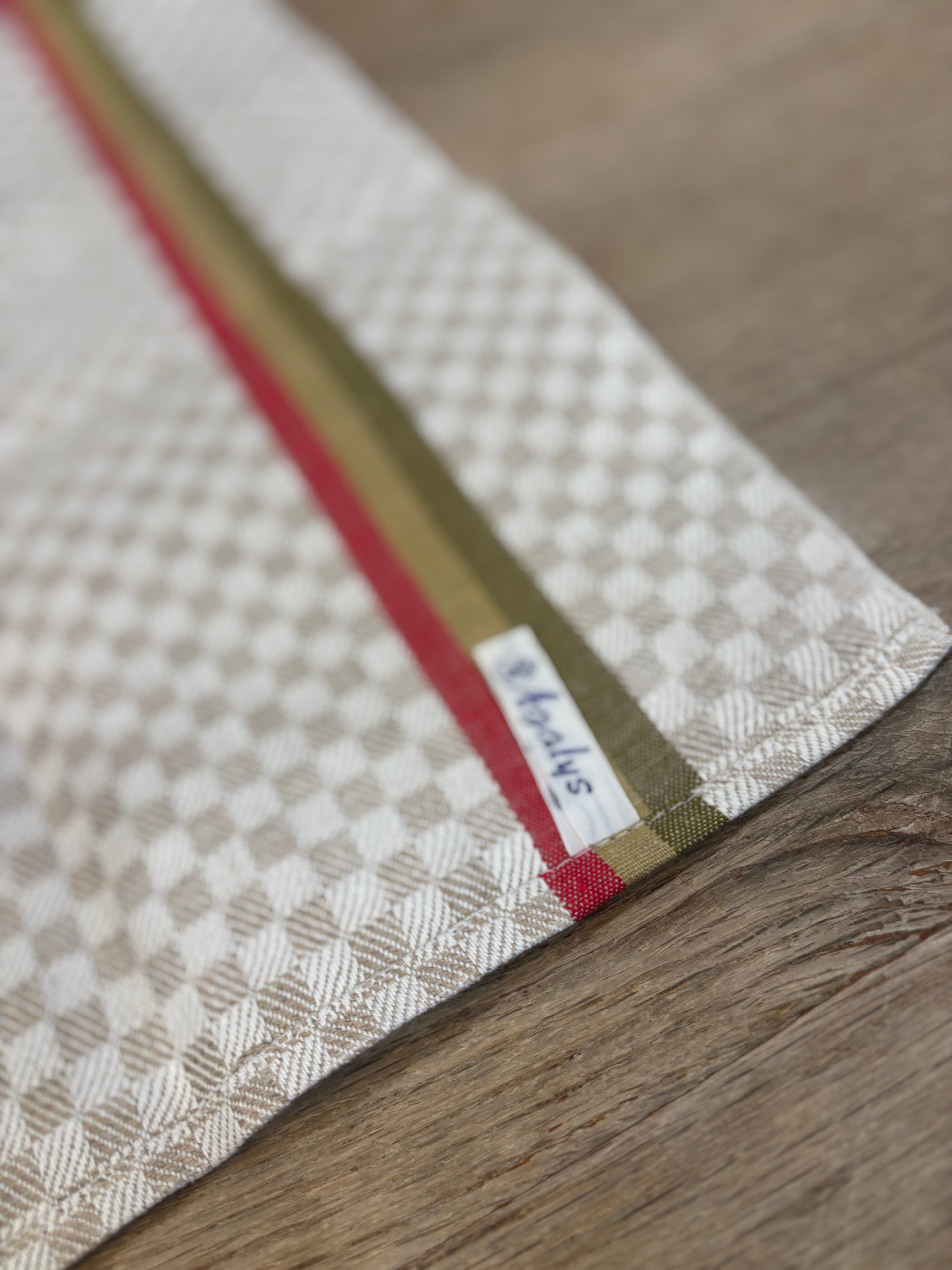 French Jacquard Torchon — Red & Olive Stripe