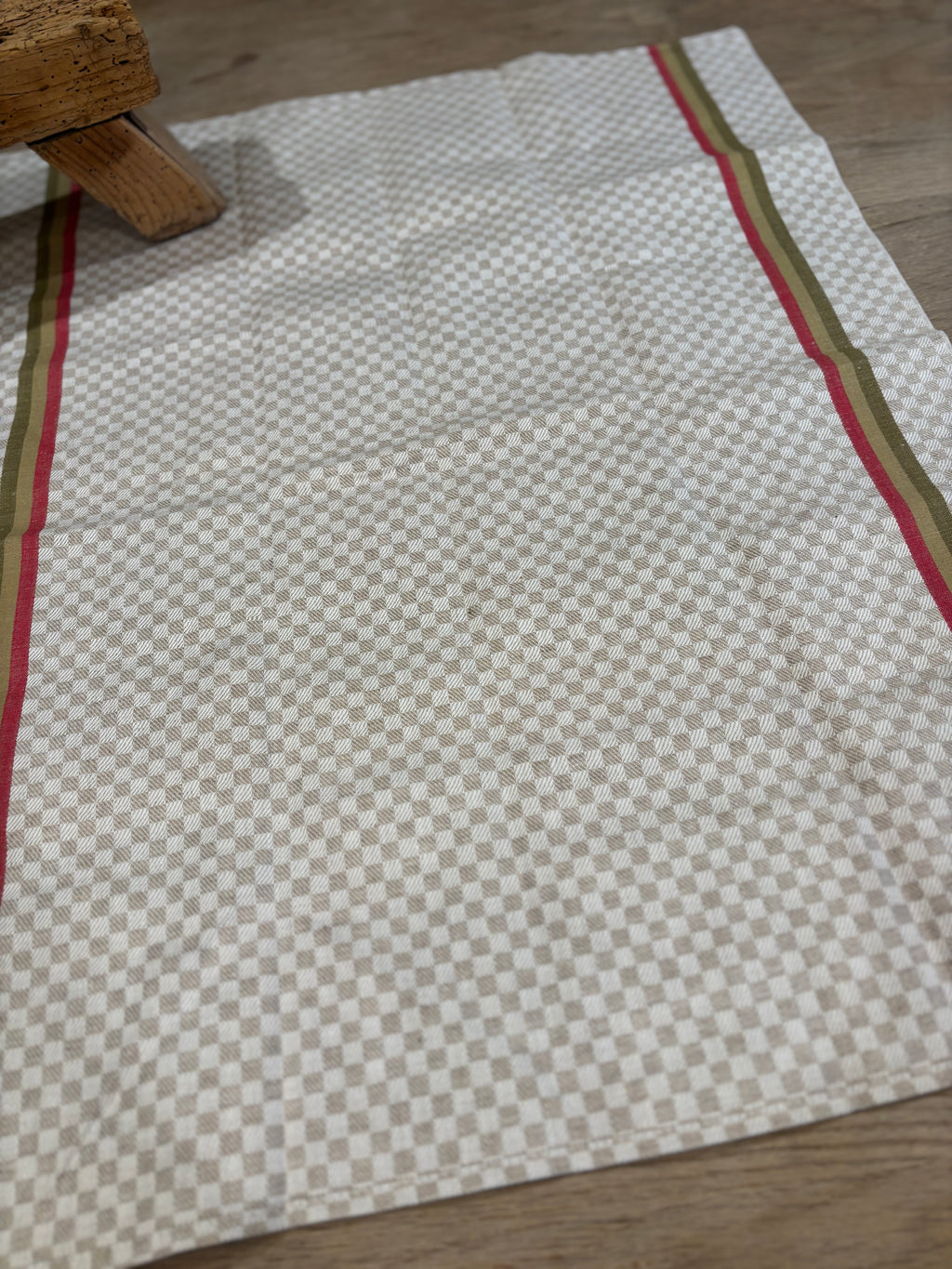 French Jacquard Torchon — Red & Olive Stripe