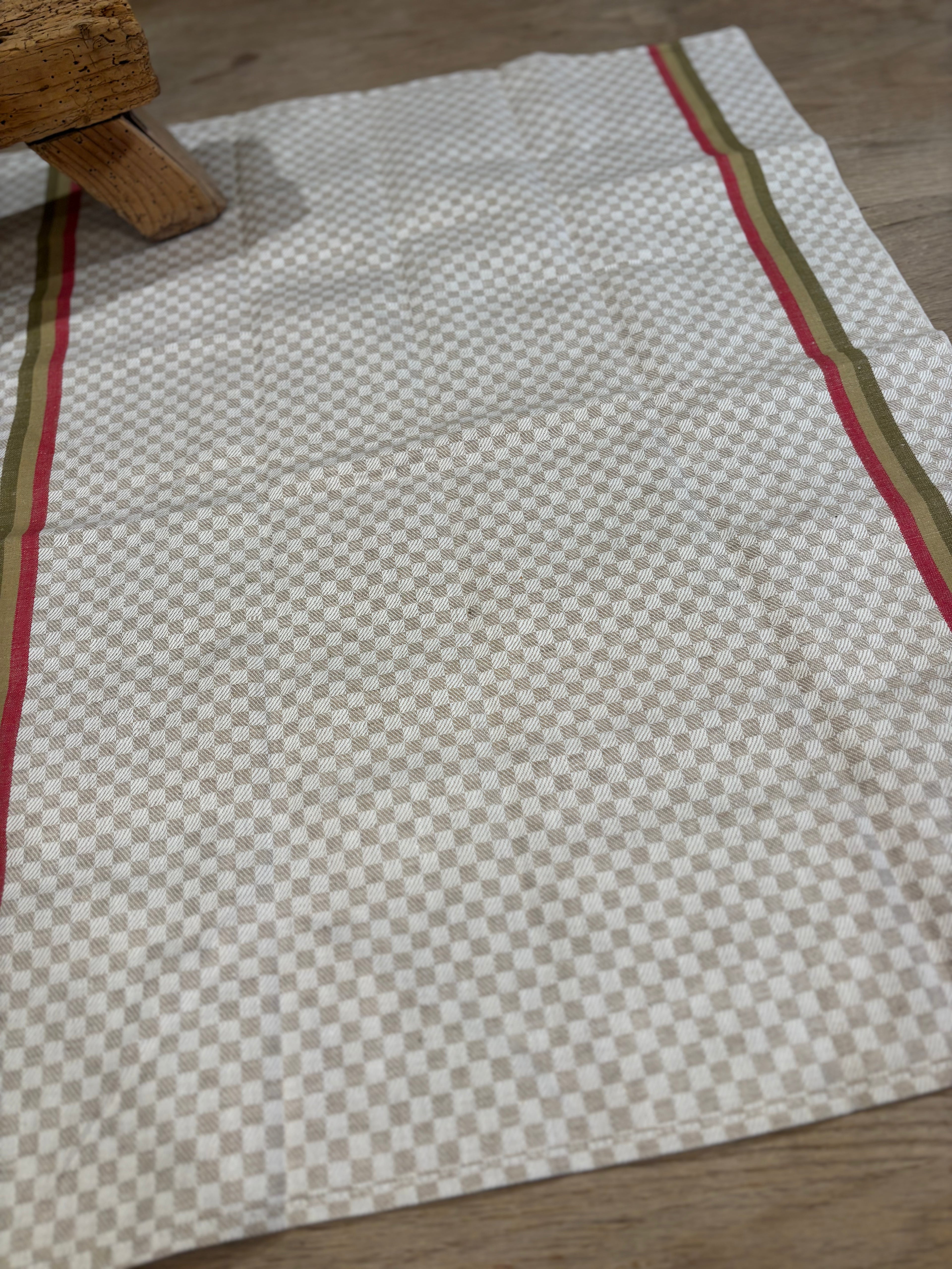 French Jacquard Torchon — Red & Olive Stripe