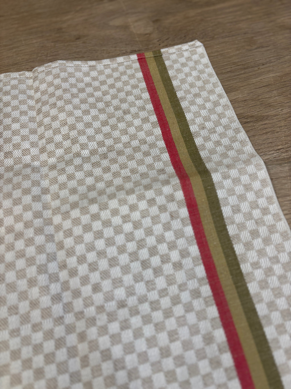 French Jacquard Torchon — Red & Olive Stripe