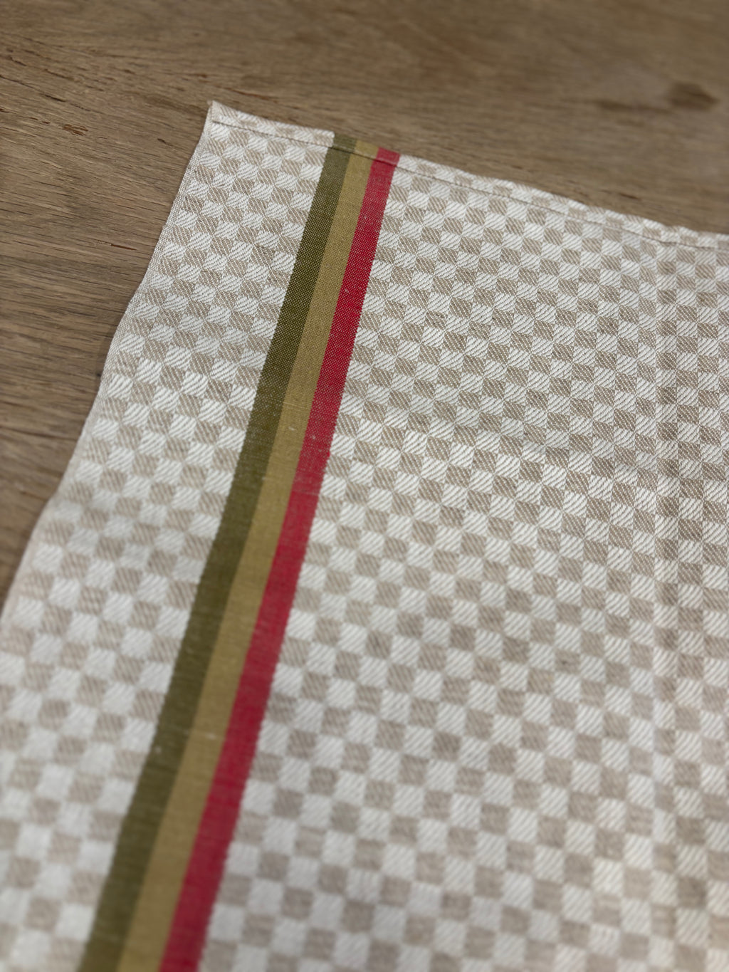French Jacquard Torchon — Red & Olive Stripe