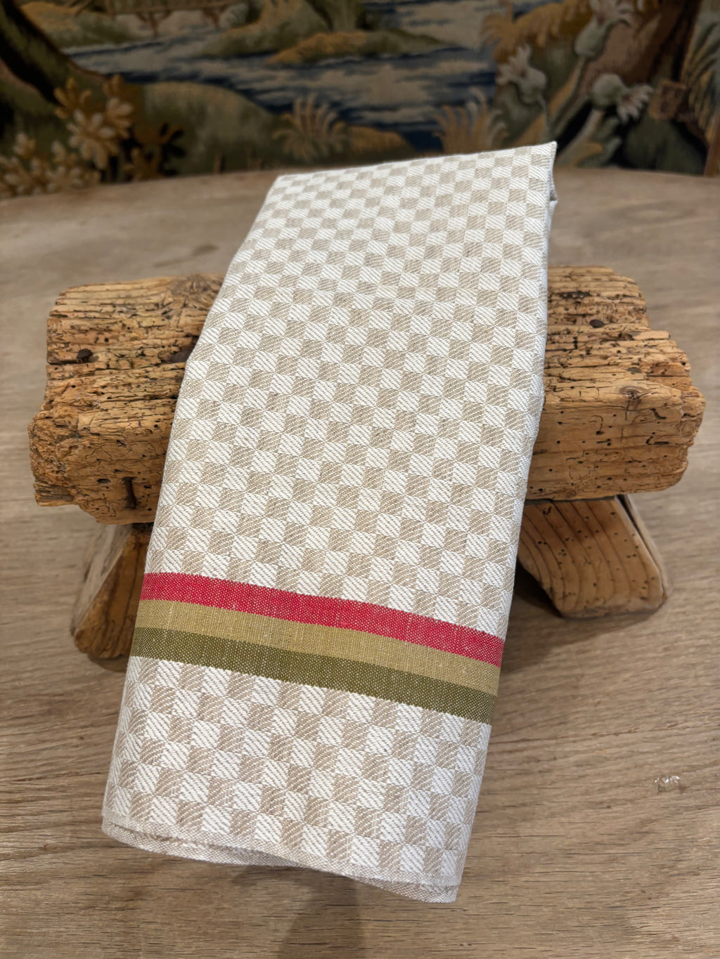 French Jacquard Torchon — Red & Olive Stripe