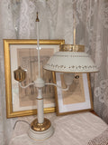 Vintage Mid-20th-Century Cream & Brass Toleware Lamp