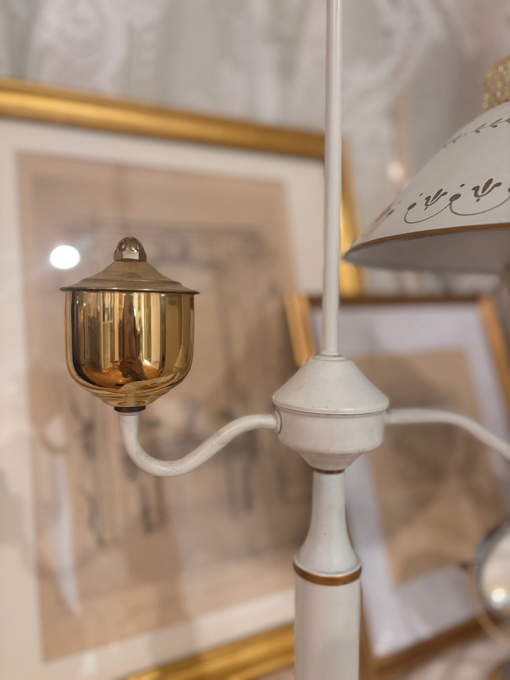 Vintage Mid-20th-Century Cream & Brass Toleware Lamp