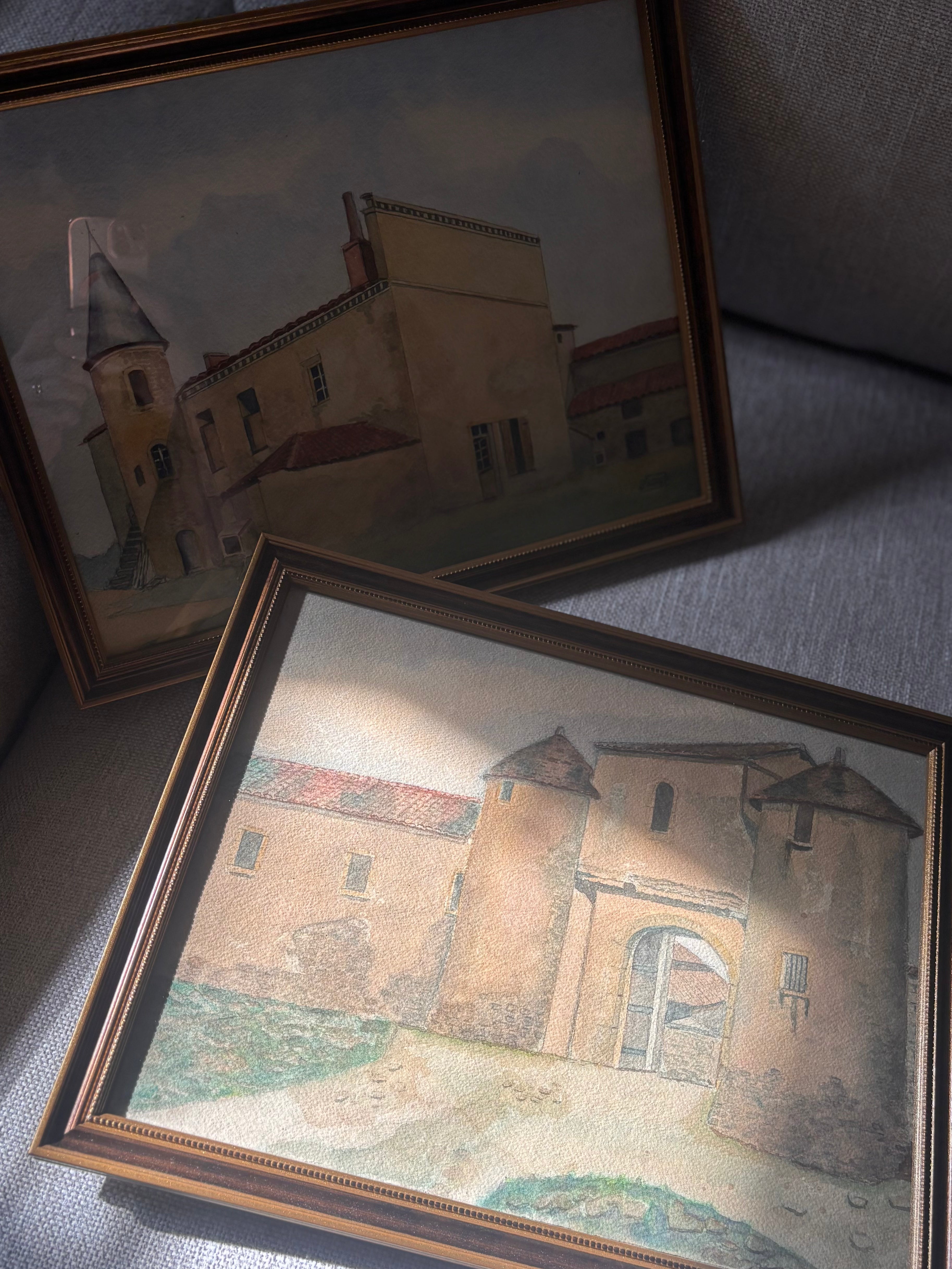 Vintage French Watercolor of Château de Villozon, La Pacaudière