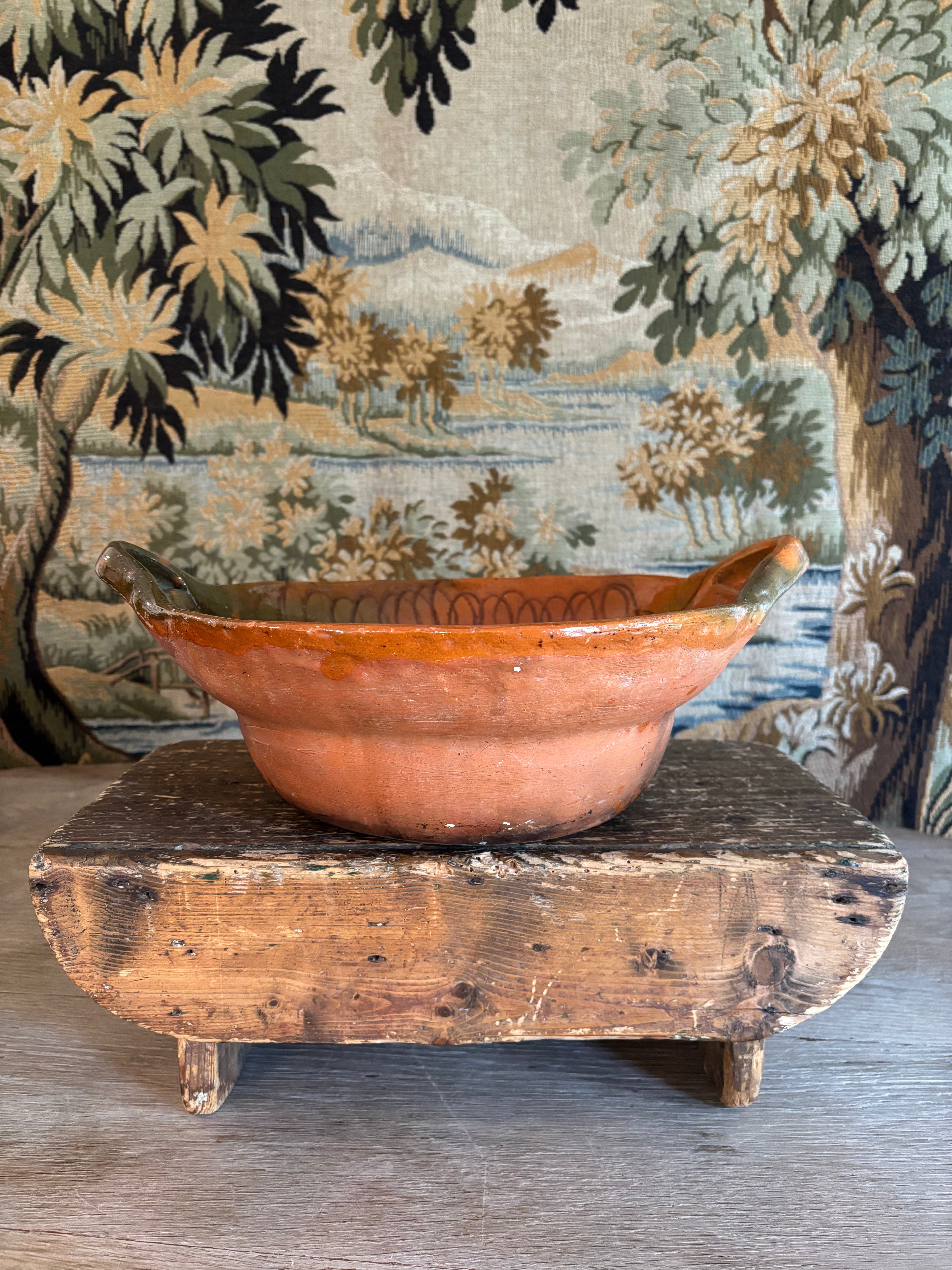 Vintage Mexican Terracotta Cazuela de Barro Cooking Vessel