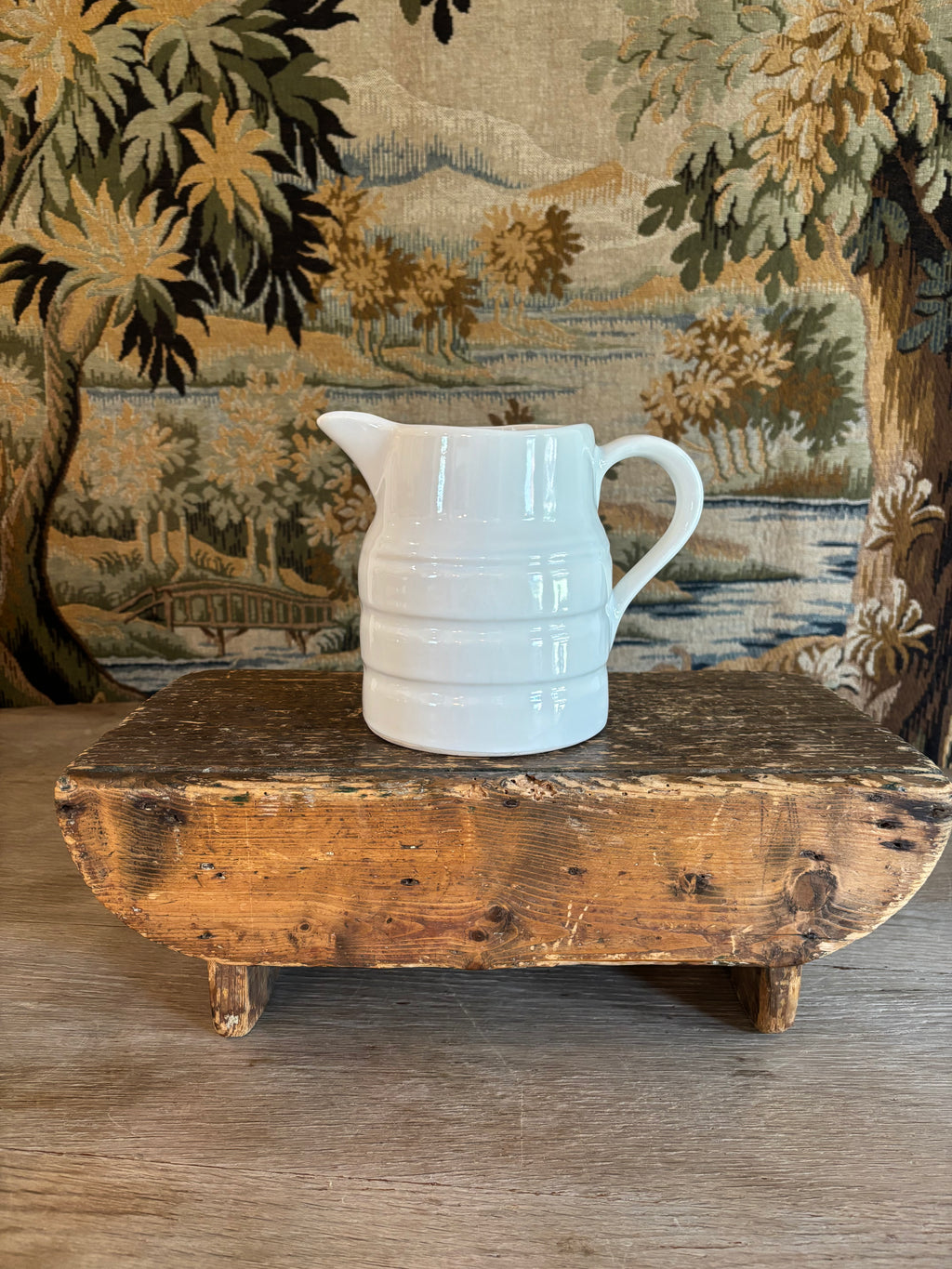 Vintage White Banded Milk Pitcher