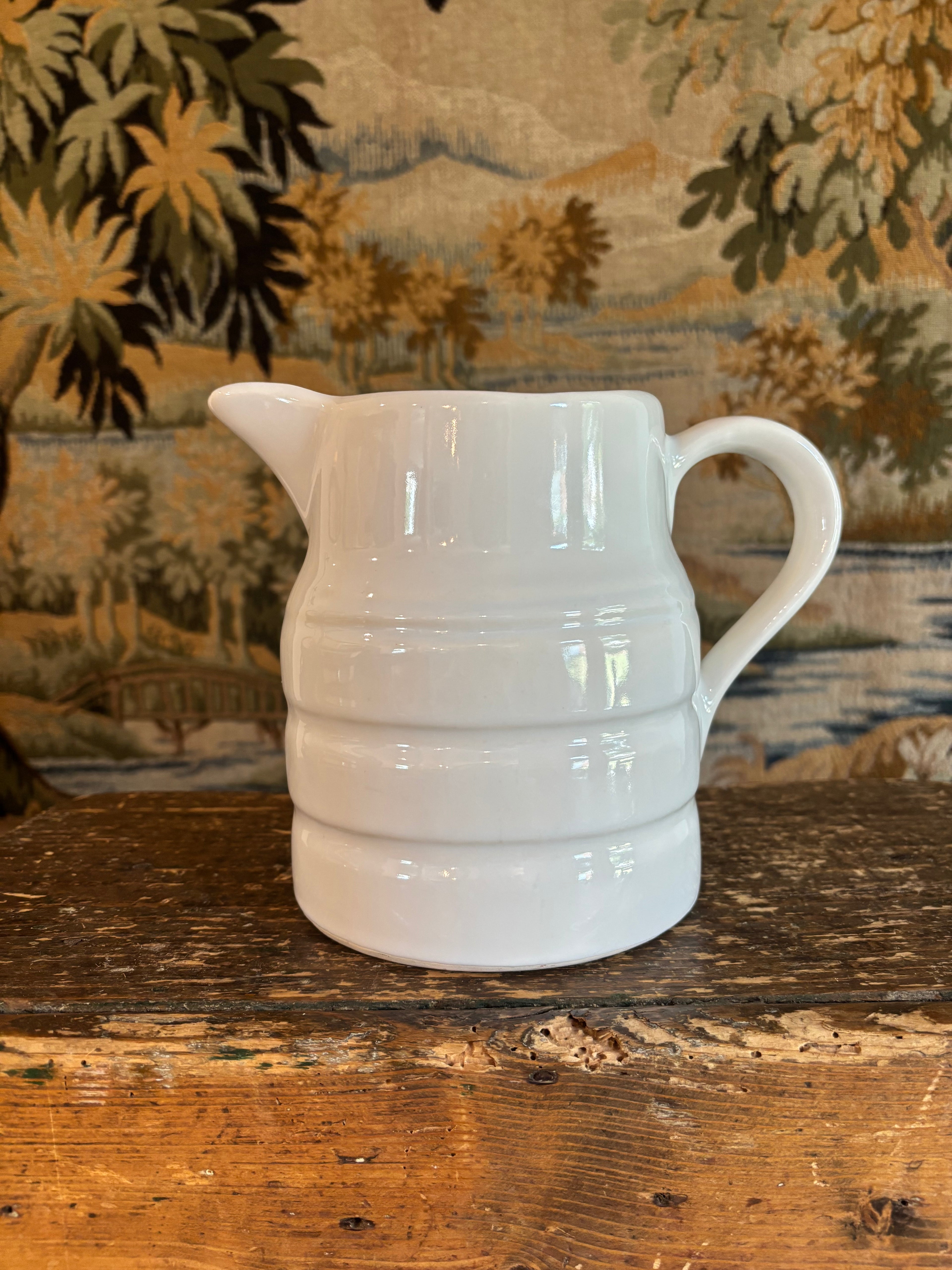Vintage White Banded Milk Pitcher