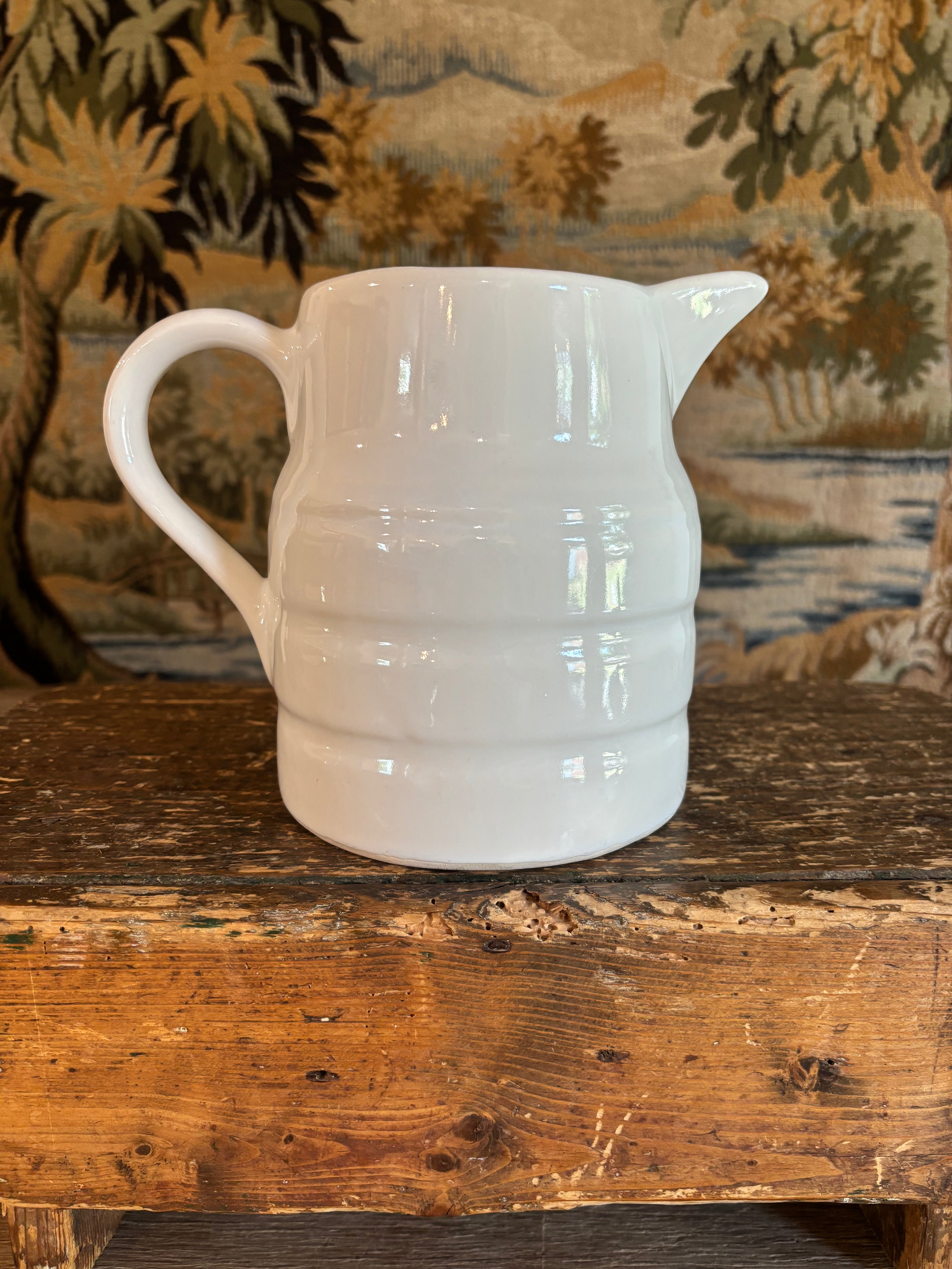 Vintage White Banded Milk Pitcher