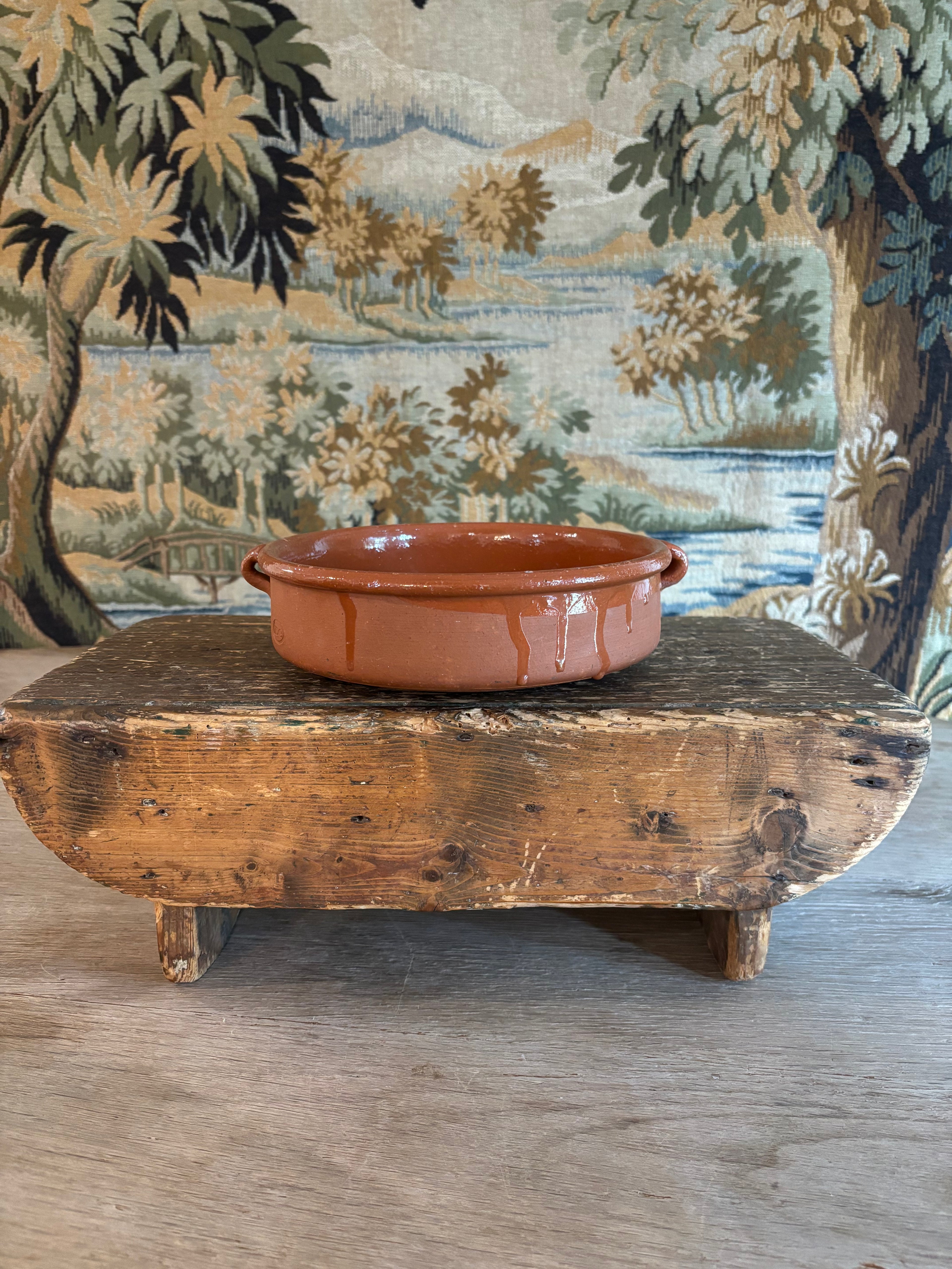 Vintage Glazed Terracotta Cazuela Dish