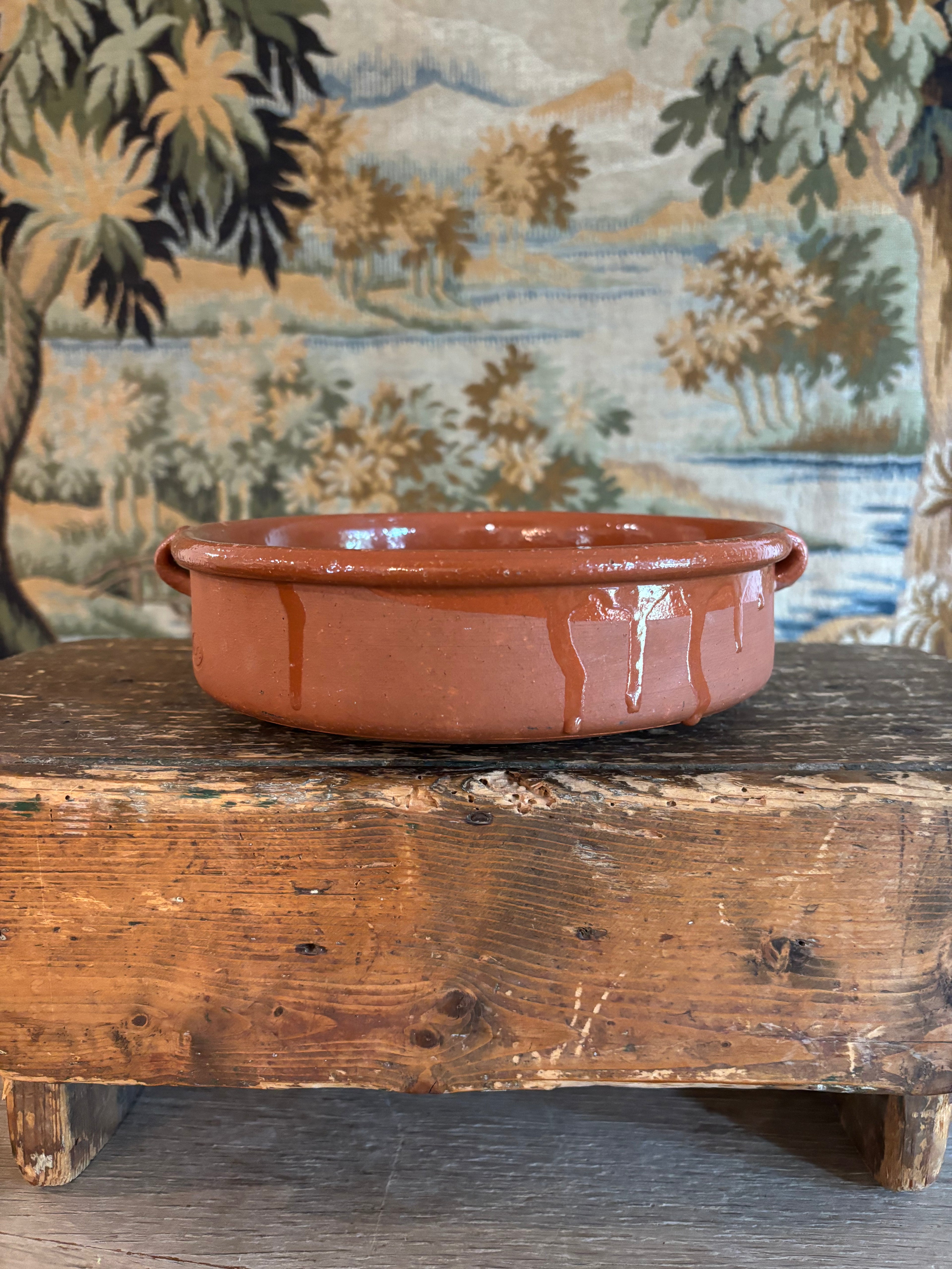 Vintage Glazed Terracotta Cazuela Dish