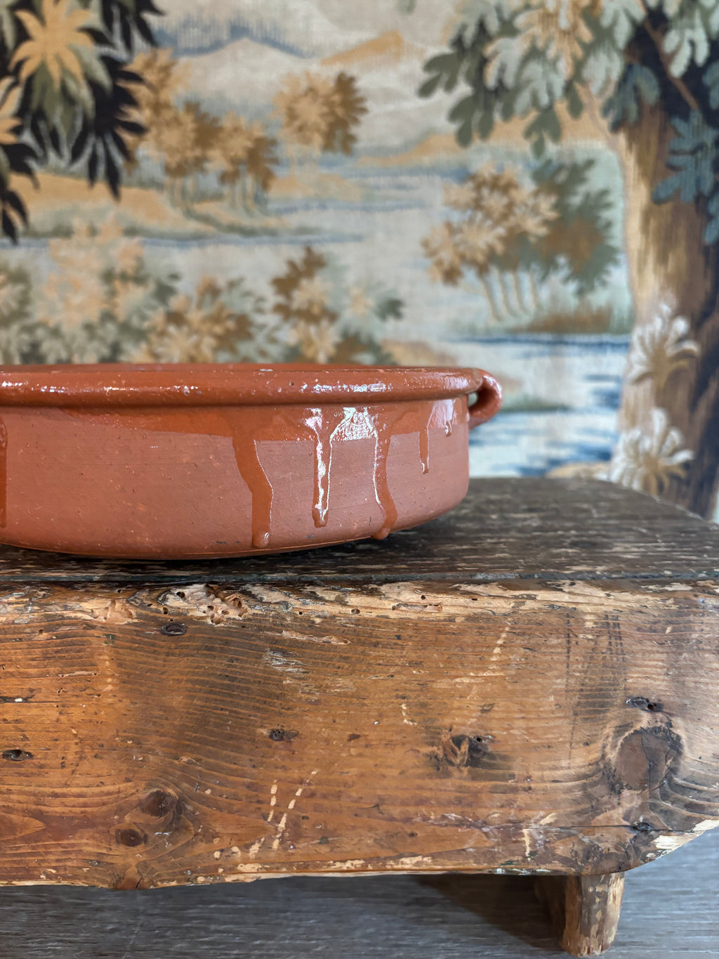 Vintage Glazed Terracotta Cazuela Dish