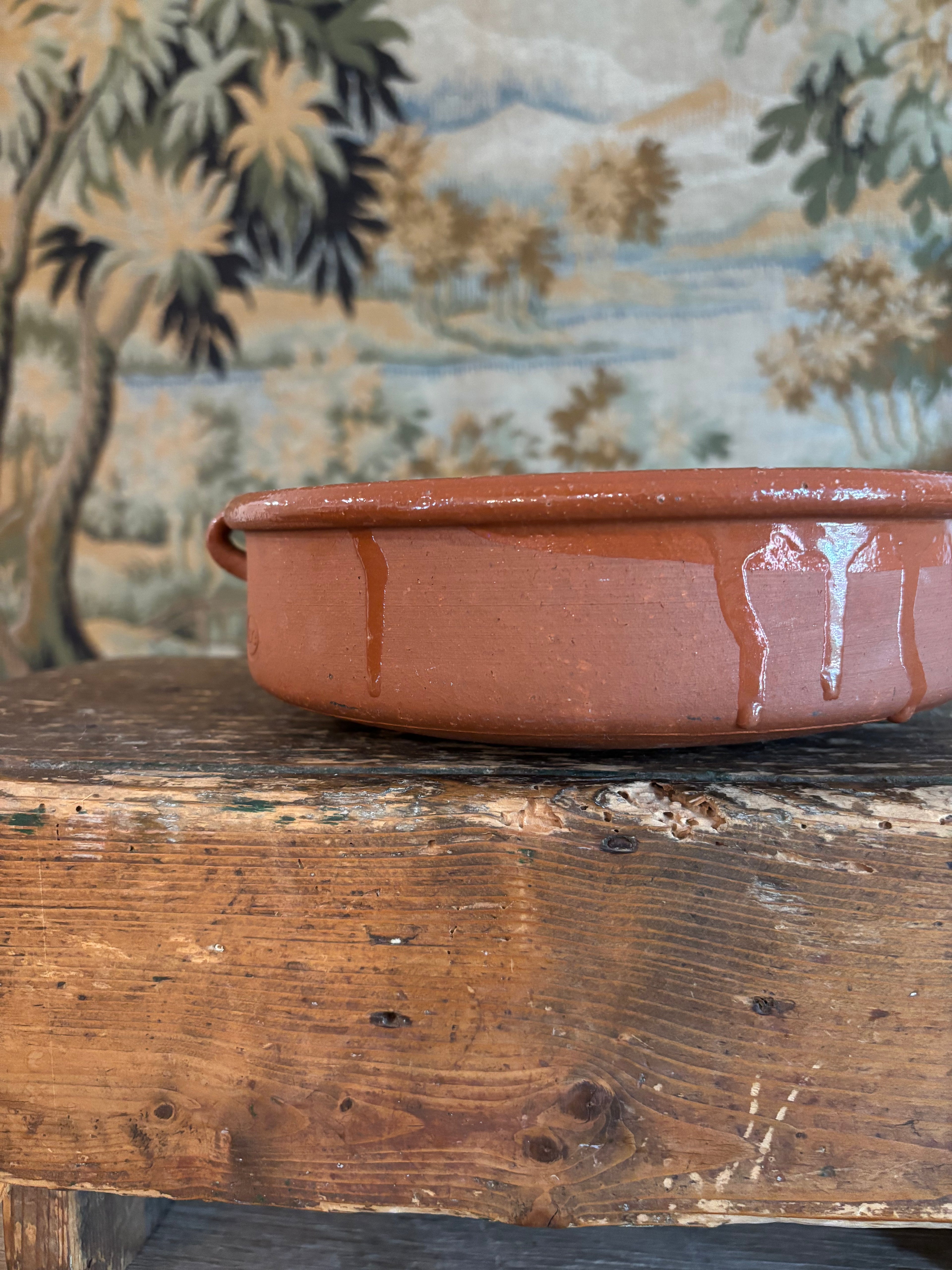 Vintage Glazed Terracotta Cazuela Dish