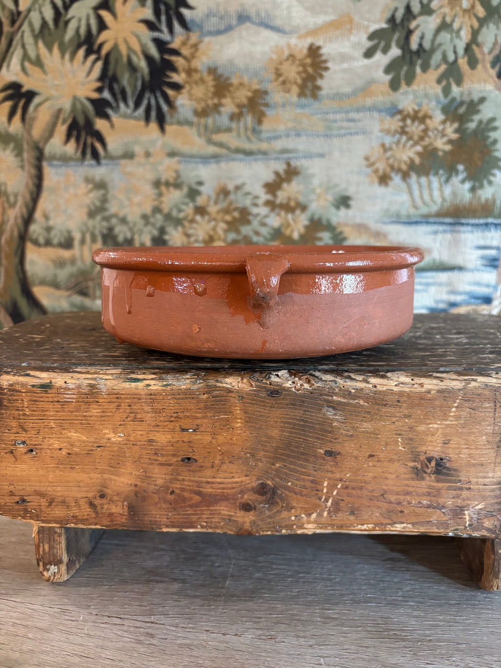 Vintage Glazed Terracotta Cazuela Dish