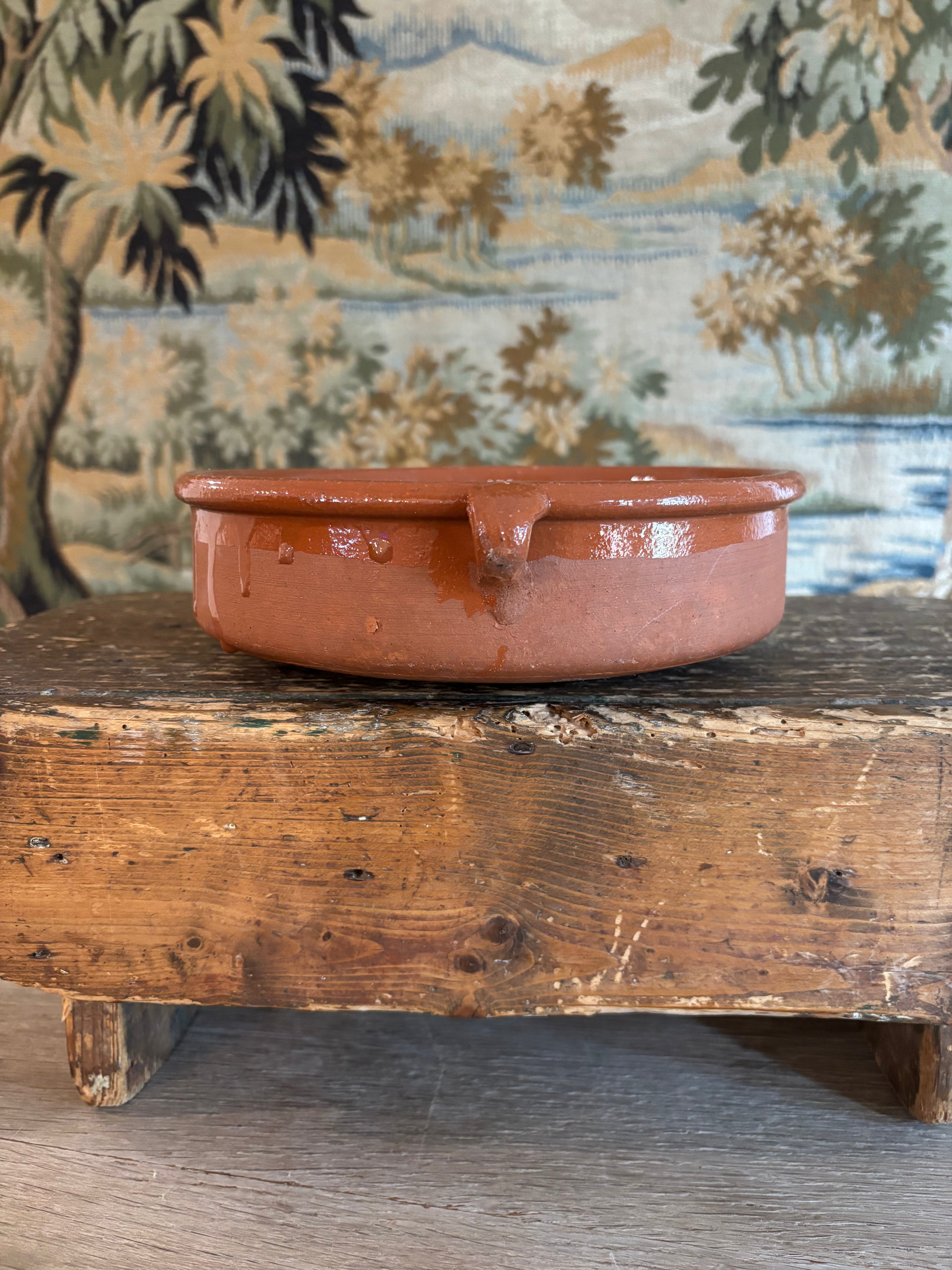Vintage Glazed Terracotta Cazuela Dish