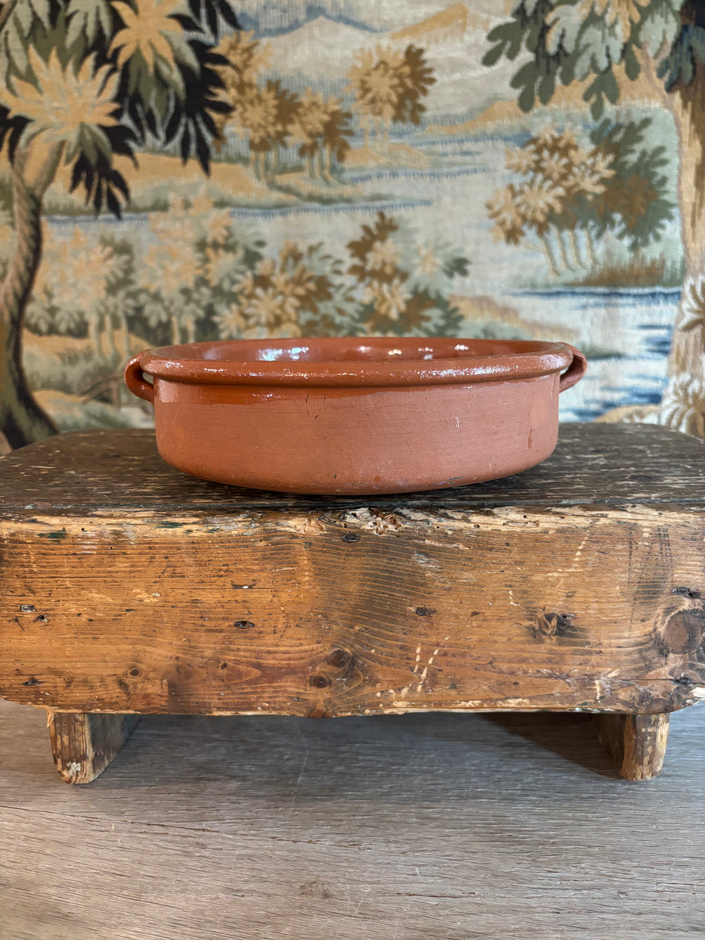 Vintage Glazed Terracotta Cazuela Dish