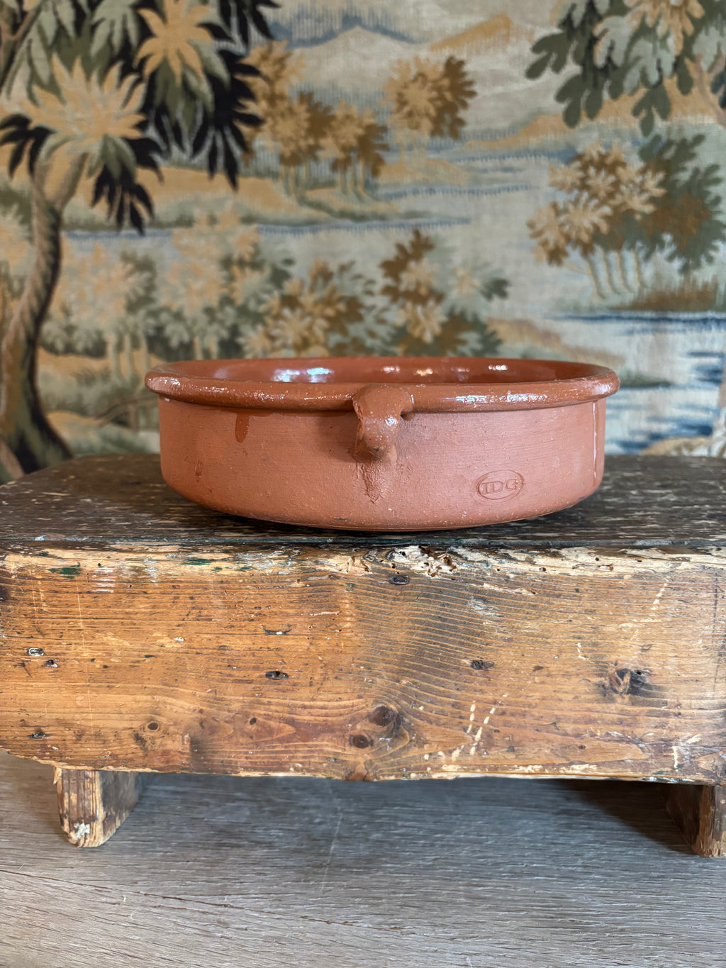 Vintage Glazed Terracotta Cazuela Dish