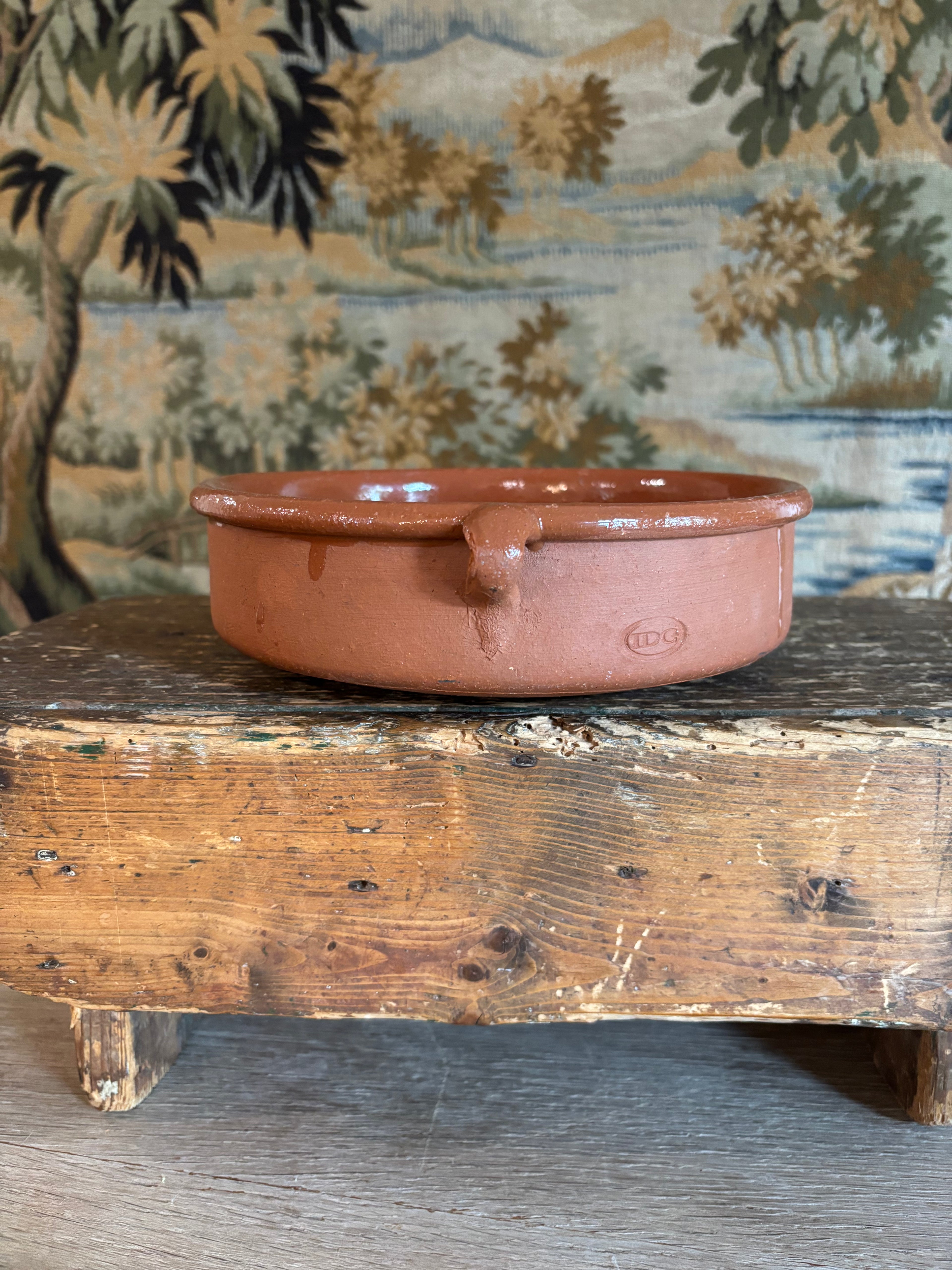 Vintage Glazed Terracotta Cazuela Dish