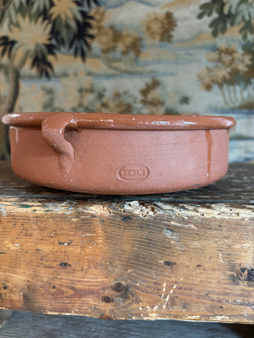 Vintage Glazed Terracotta Cazuela Dish