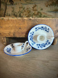 Pair of Vintage Blue & White Ceramic Chambersticks