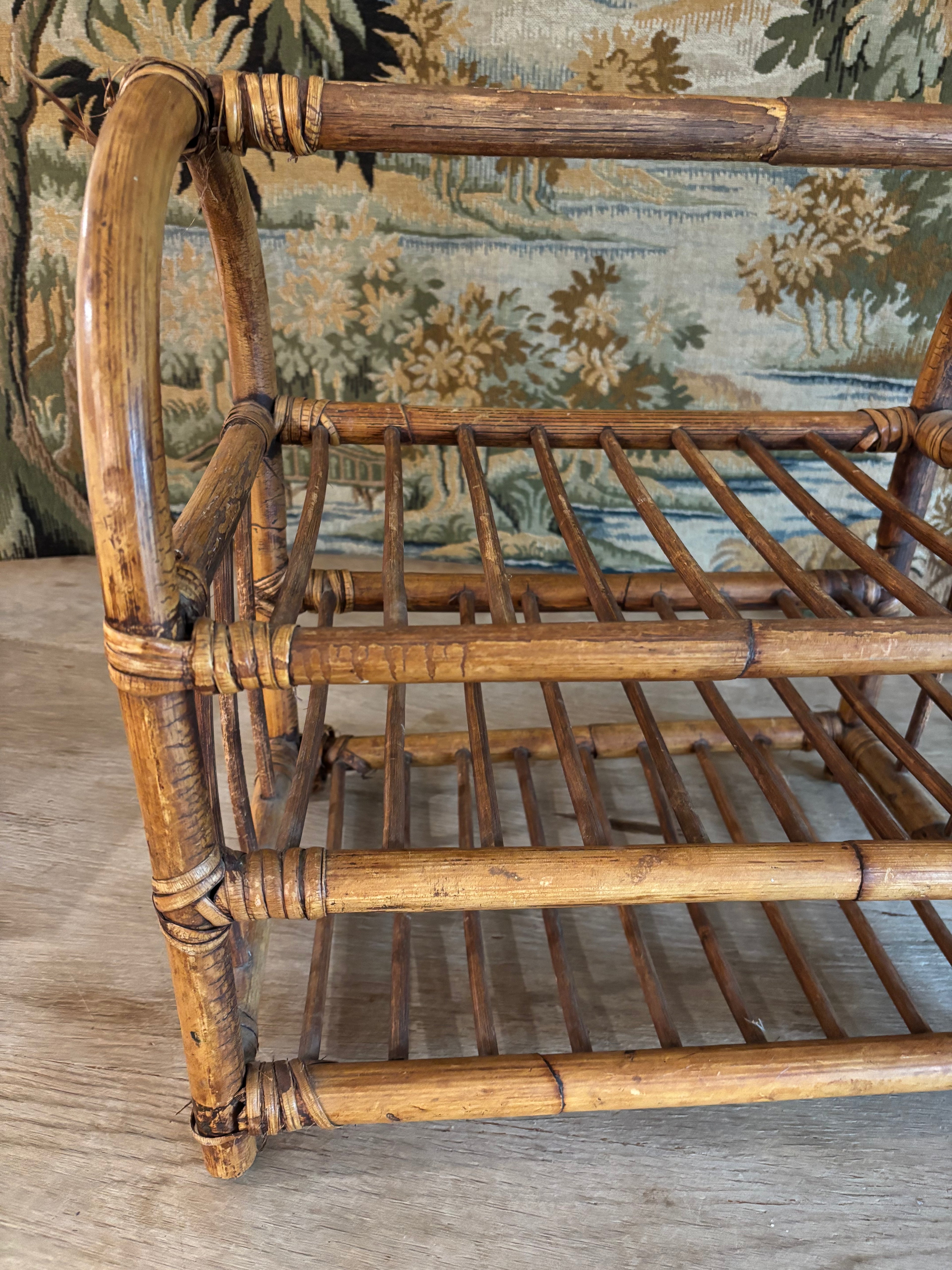 Vintage Bamboo & Rattan Three-Tier Storage Rack