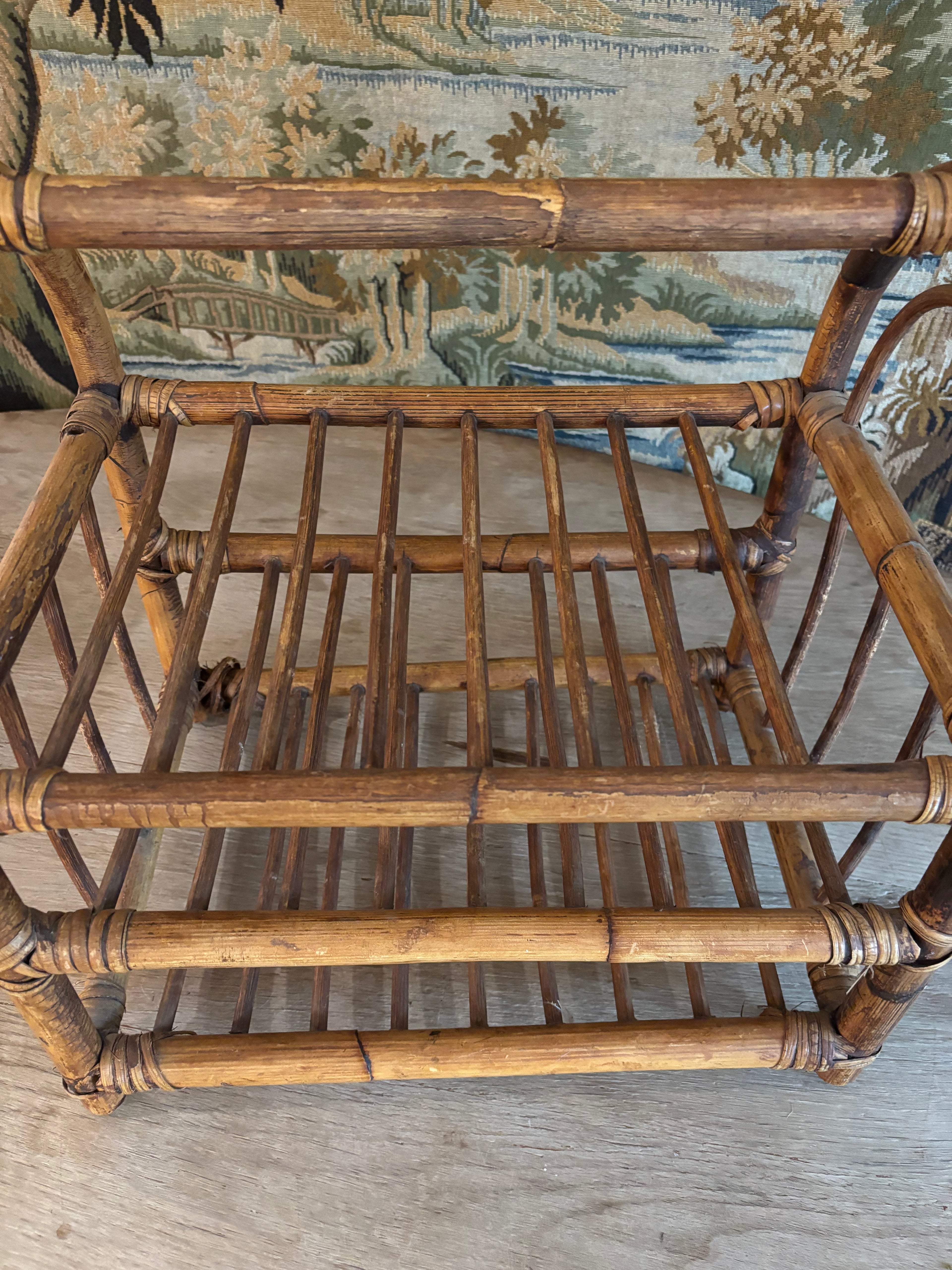 Vintage Bamboo & Rattan Three-Tier Storage Rack
