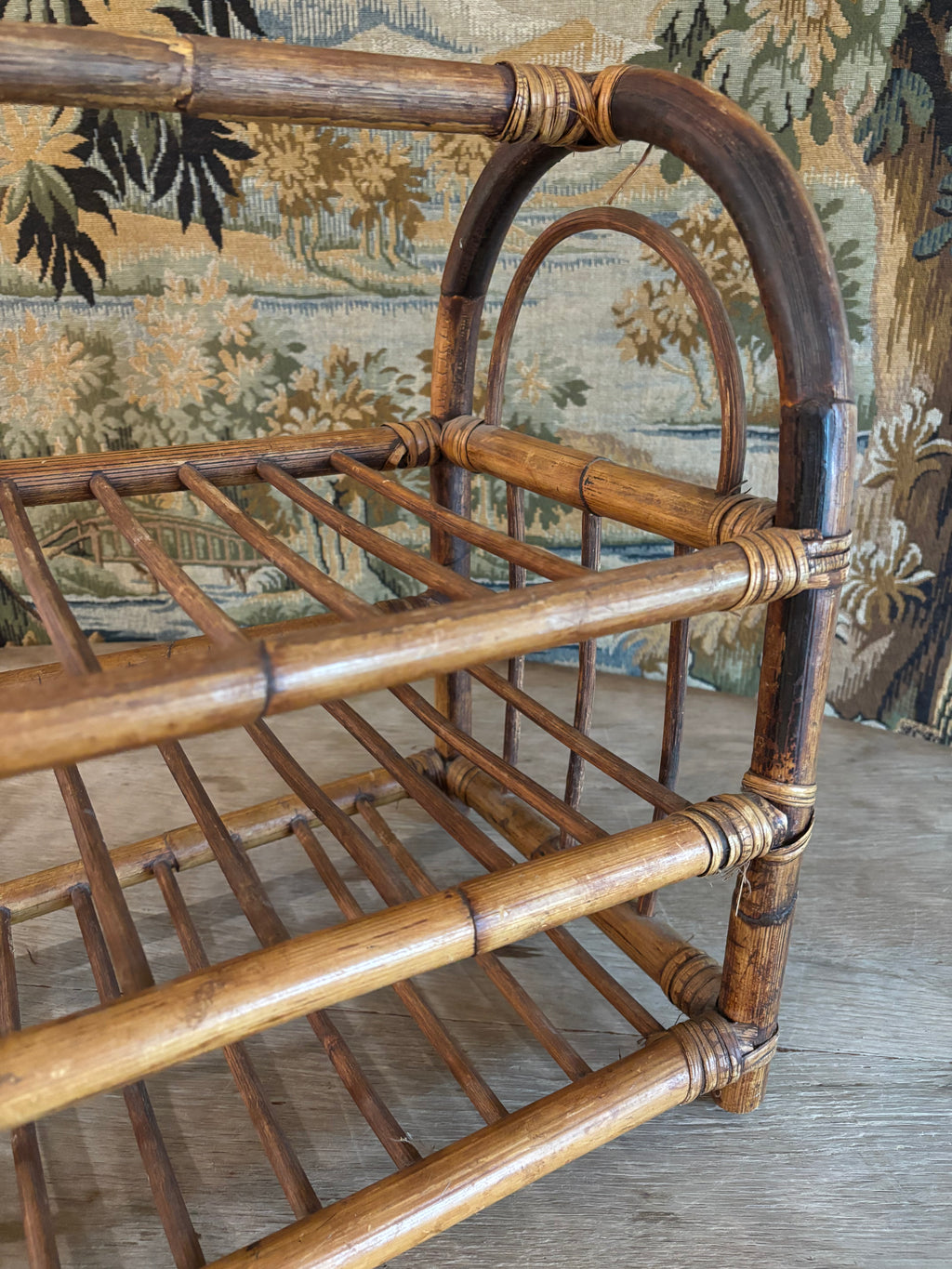 Vintage Bamboo & Rattan Three-Tier Storage Rack