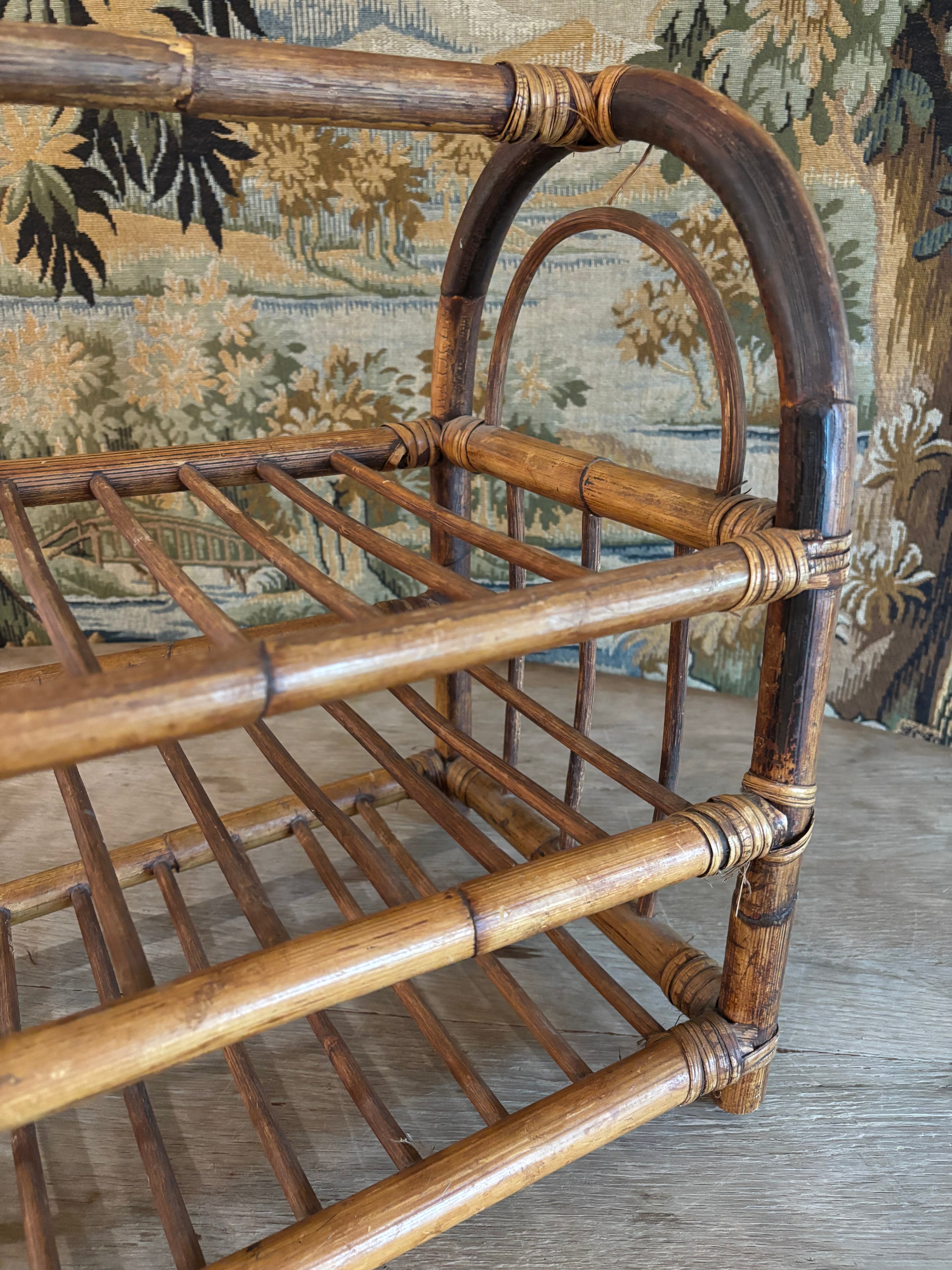 Vintage Bamboo & Rattan Three-Tier Storage Rack