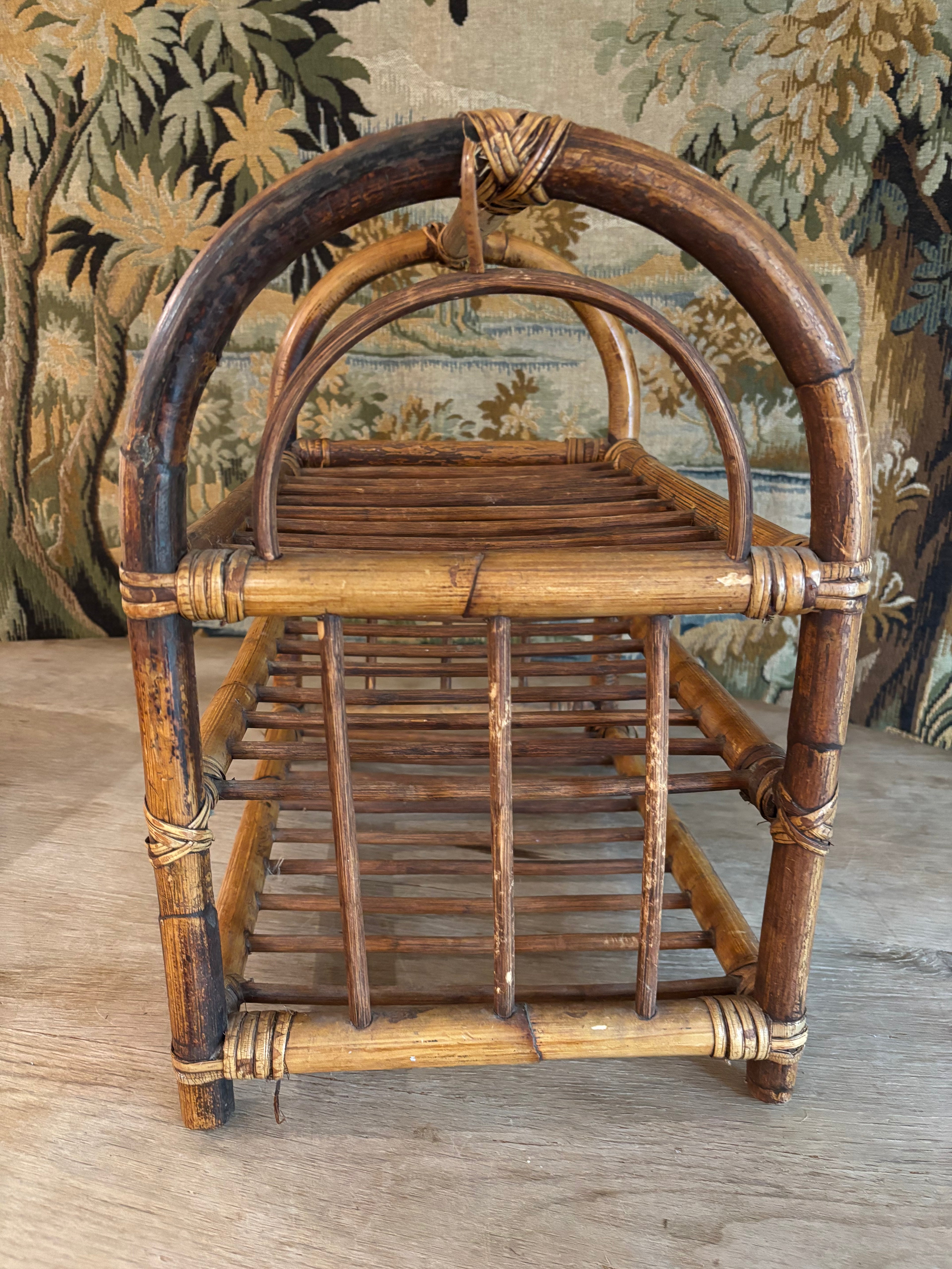 Vintage Bamboo & Rattan Three-Tier Storage Rack
