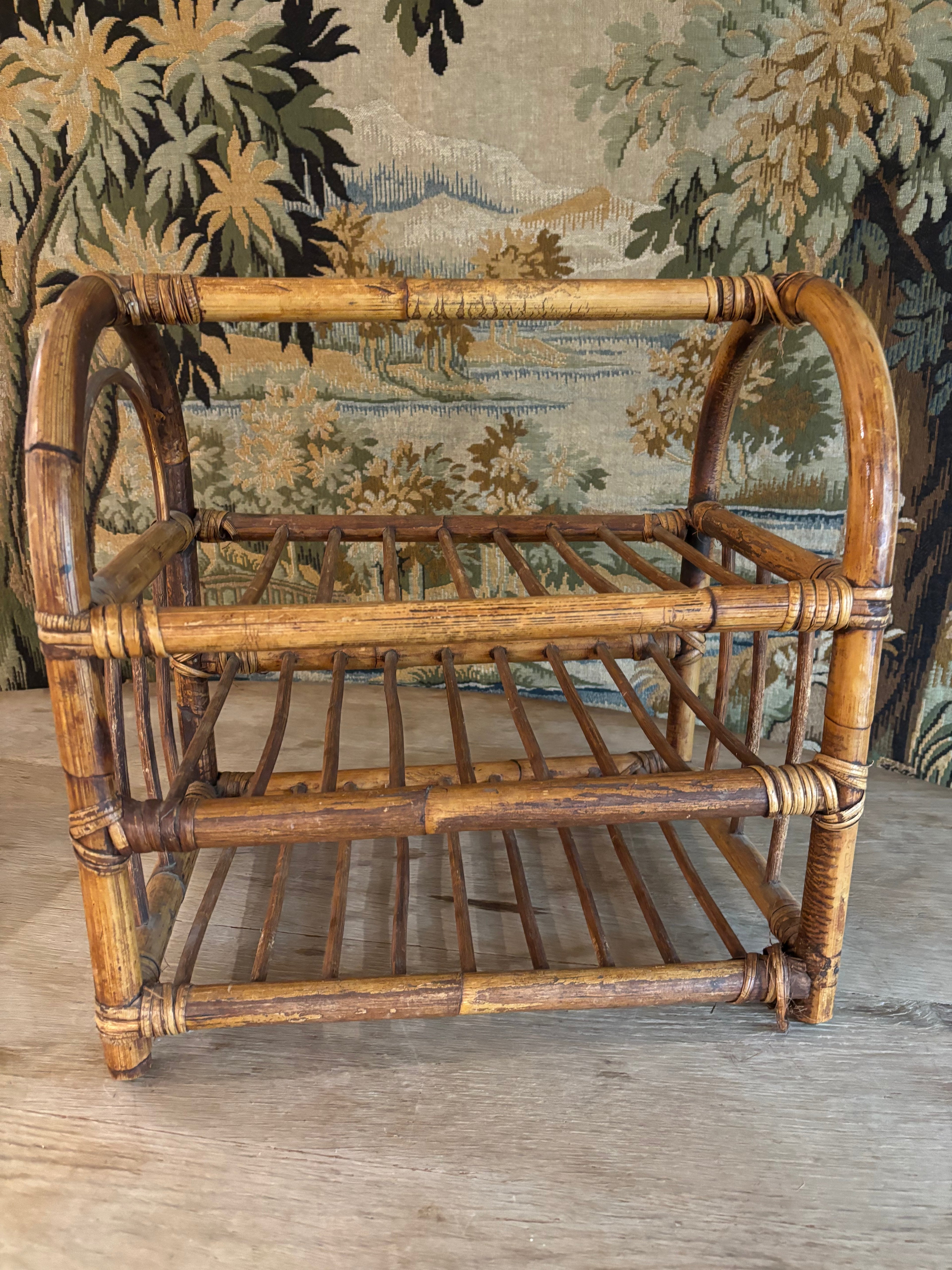 Vintage Bamboo & Rattan Three-Tier Storage Rack