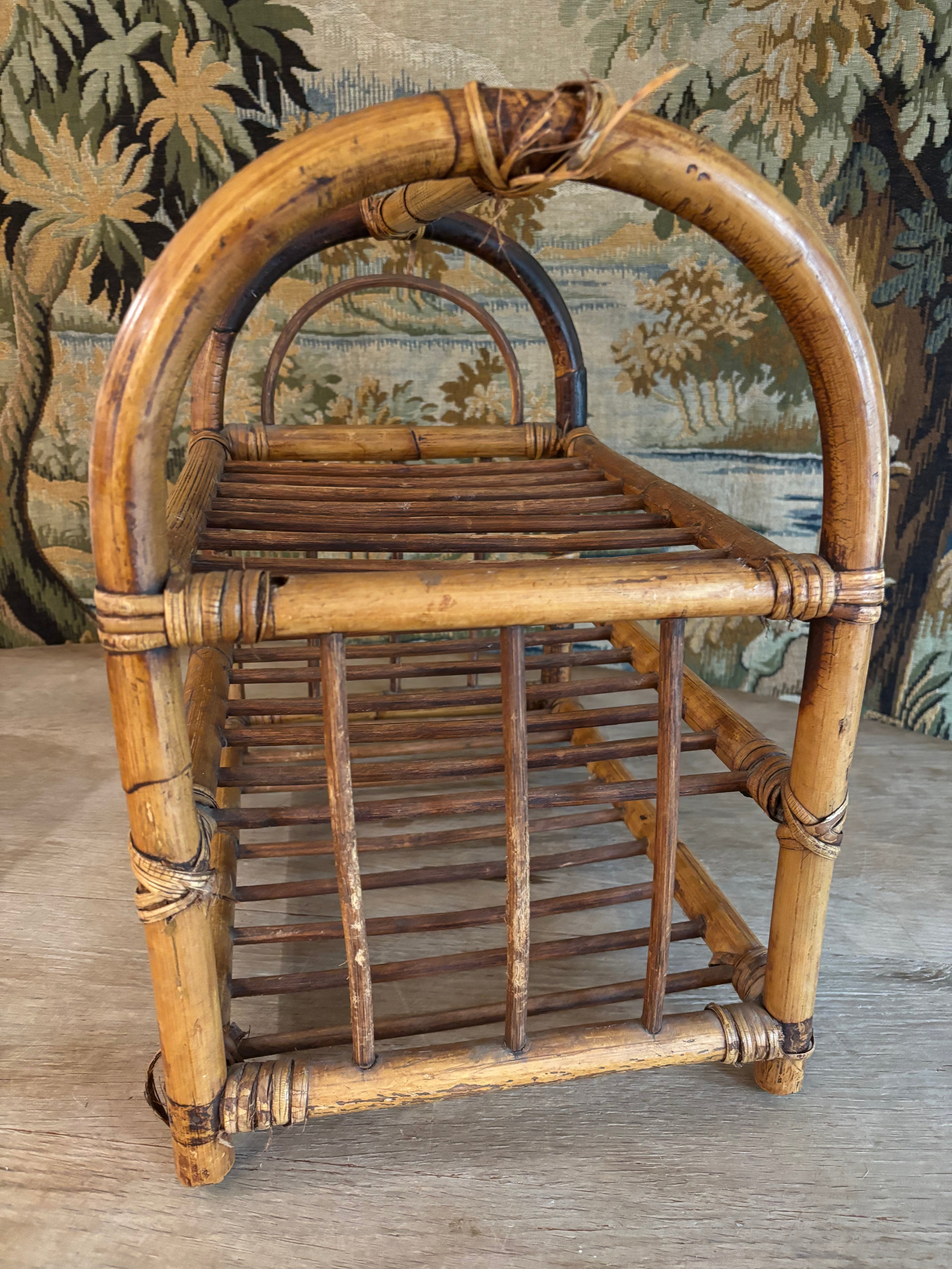 Vintage Bamboo & Rattan Three-Tier Storage Rack