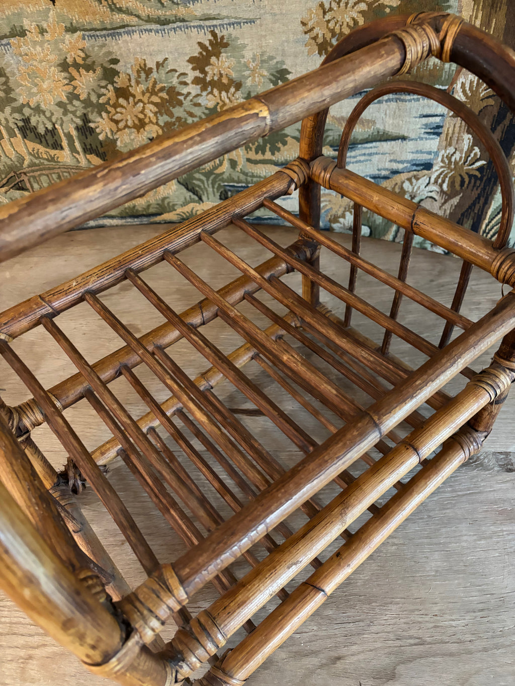 Vintage Bamboo & Rattan Three-Tier Storage Rack
