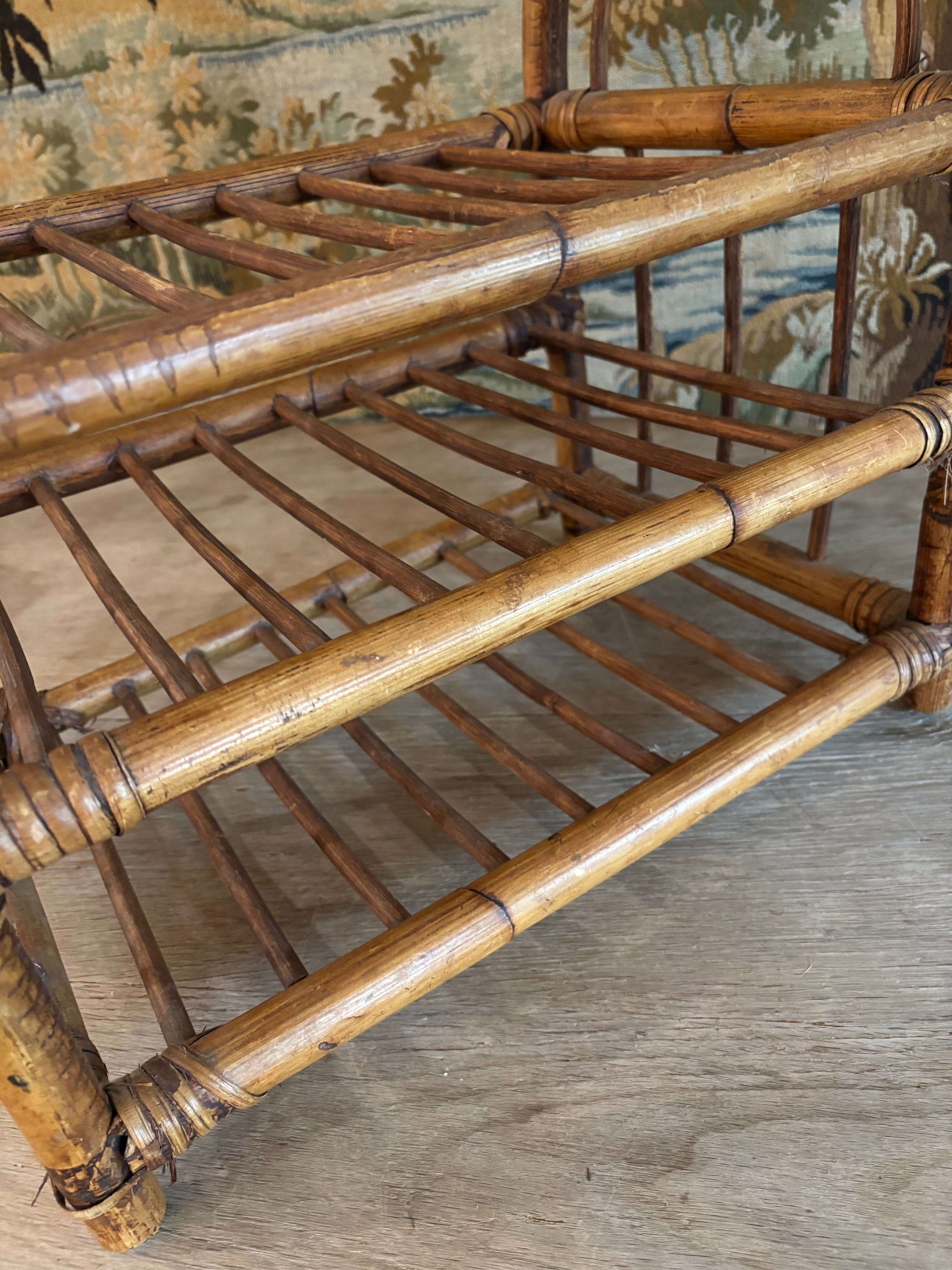 Vintage Bamboo & Rattan Three-Tier Storage Rack