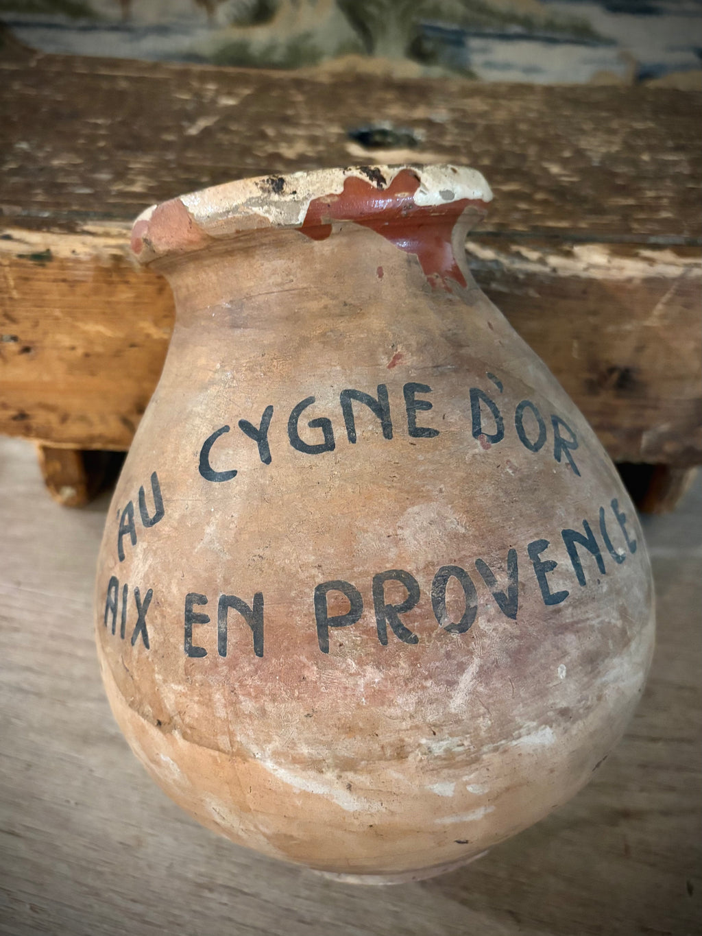 Antique French Earthenware Vessel (Au Cygne d'Or, Aix-en-Provence)