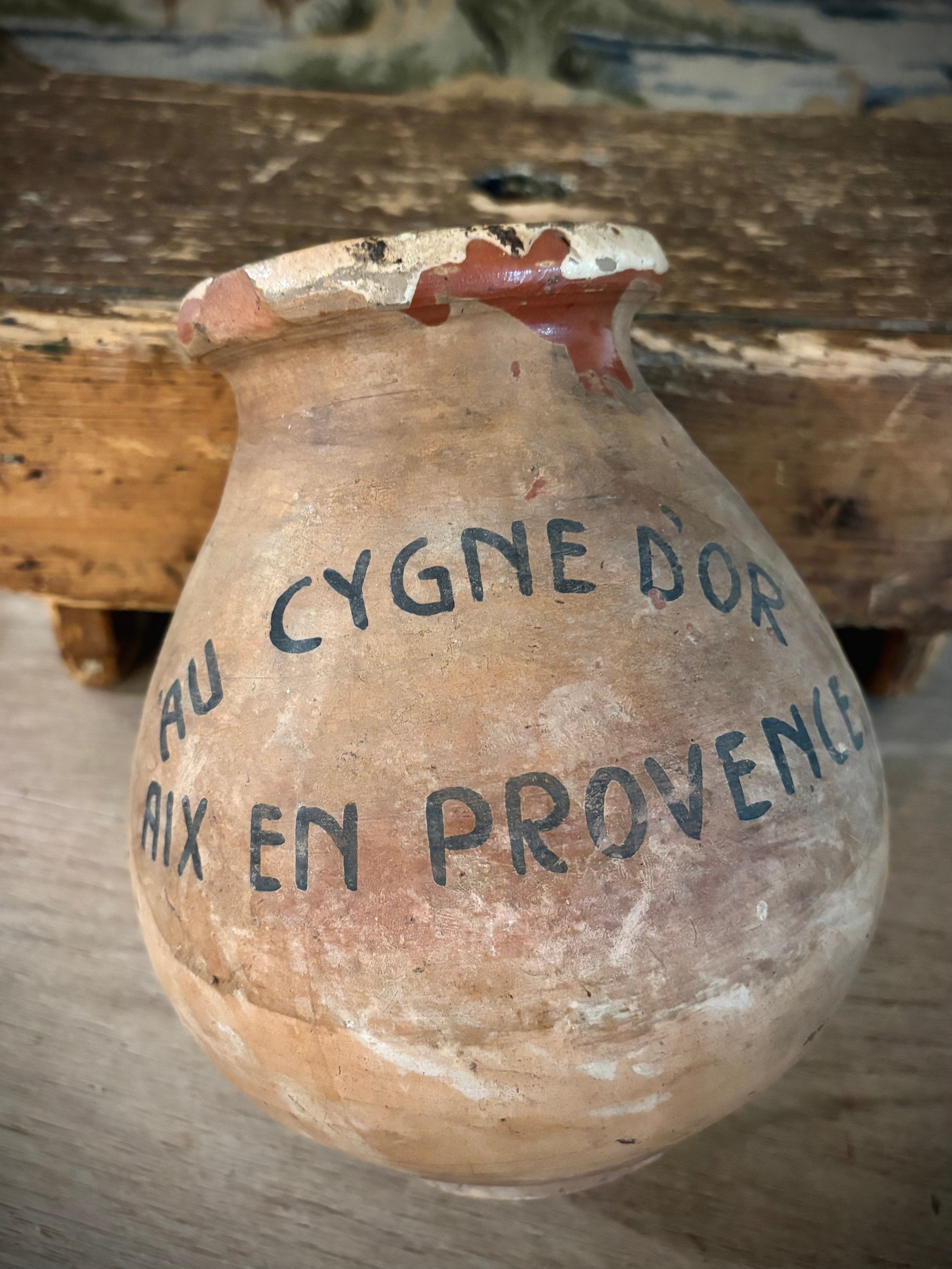 Antique French Earthenware Vessel (Au Cygne d'Or, Aix-en-Provence)